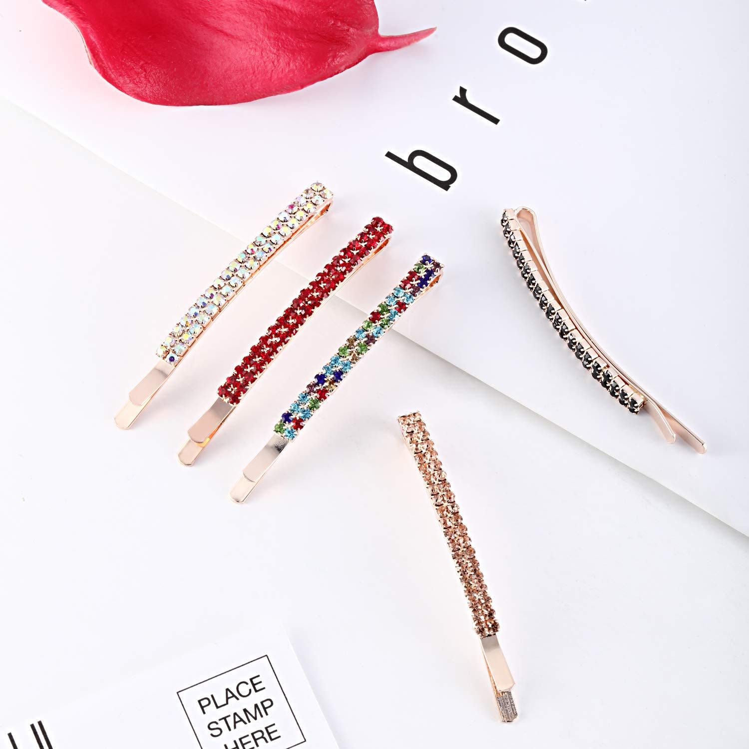 16 Pieces Rhinestone Crystal Bobby Pins Double Row Rhinestone Hair Barrette Clip Metal Hair Pins for Women Girls