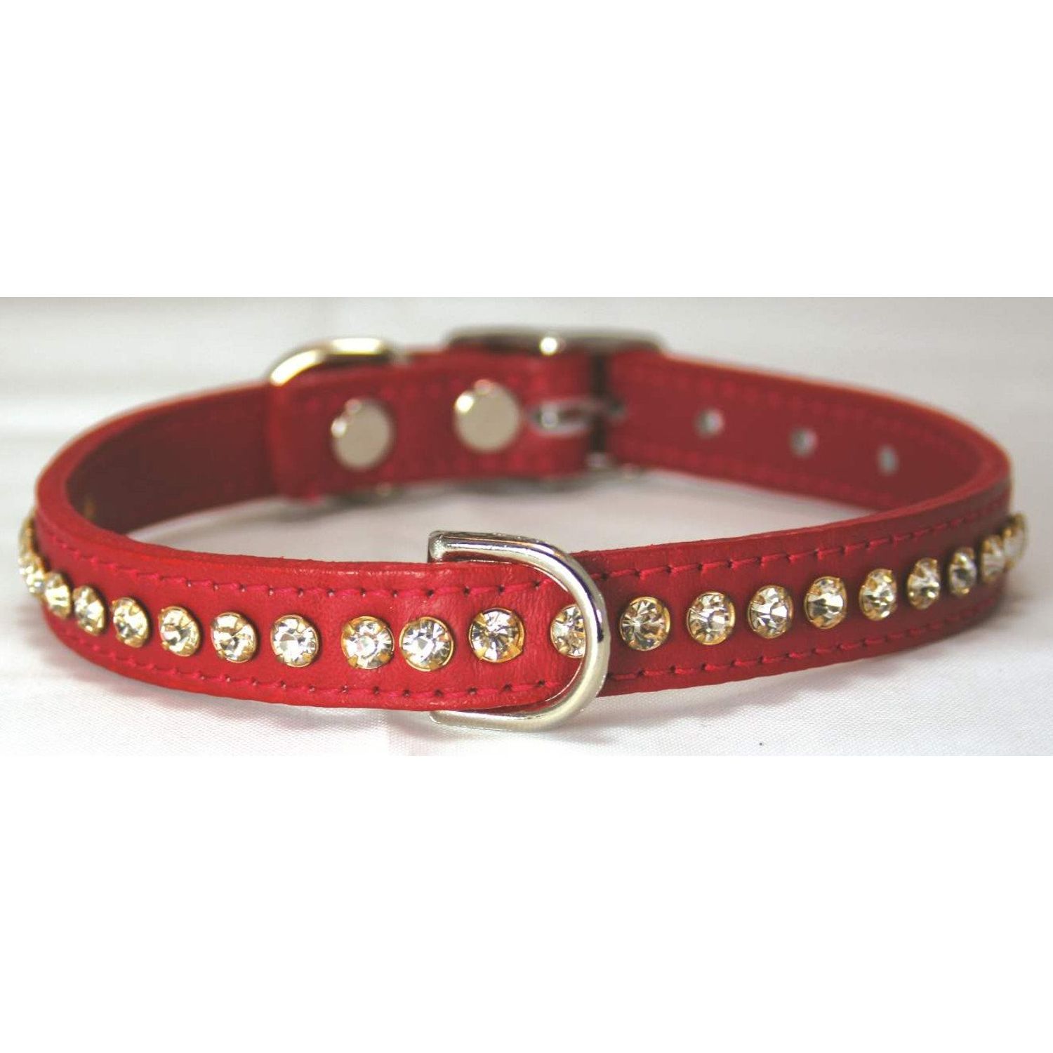 OmniPet 6087-RD14 Signature Leather Crystal and Leather Dog Collar, 14", Red