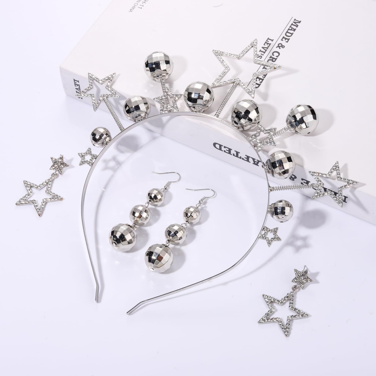 Disco Ball Headbands for Women Rhinestone Star Headbands Tiara 70s 80s Costume Accessory Country Concert Outfits Halloween New Year’s Eve Holiday Gifts (Style C)