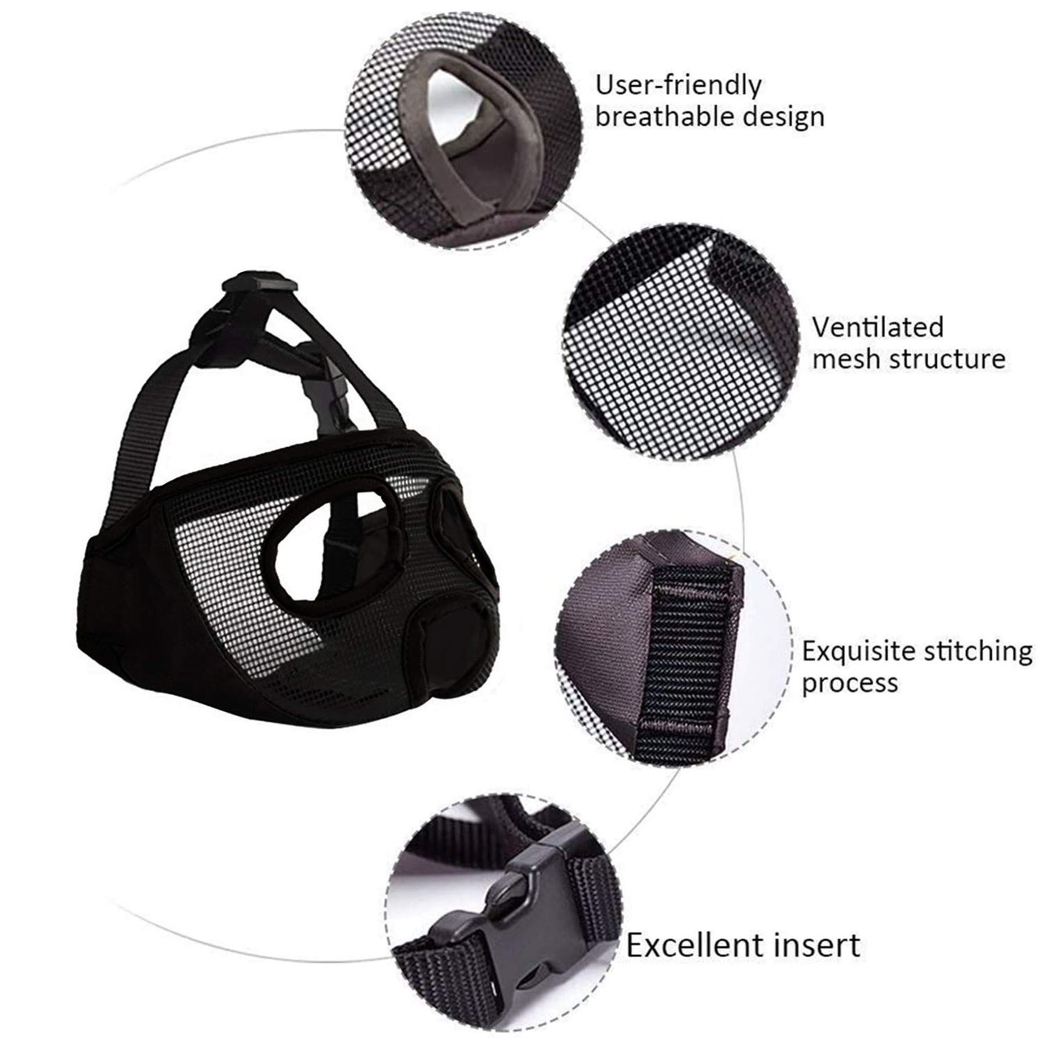 JYHY Short Snout Dog Muzzle- Adjustable Breathable Mesh Bulldog Muzzle for Biting Chewing Licking Grooming Dog Mask,Black M