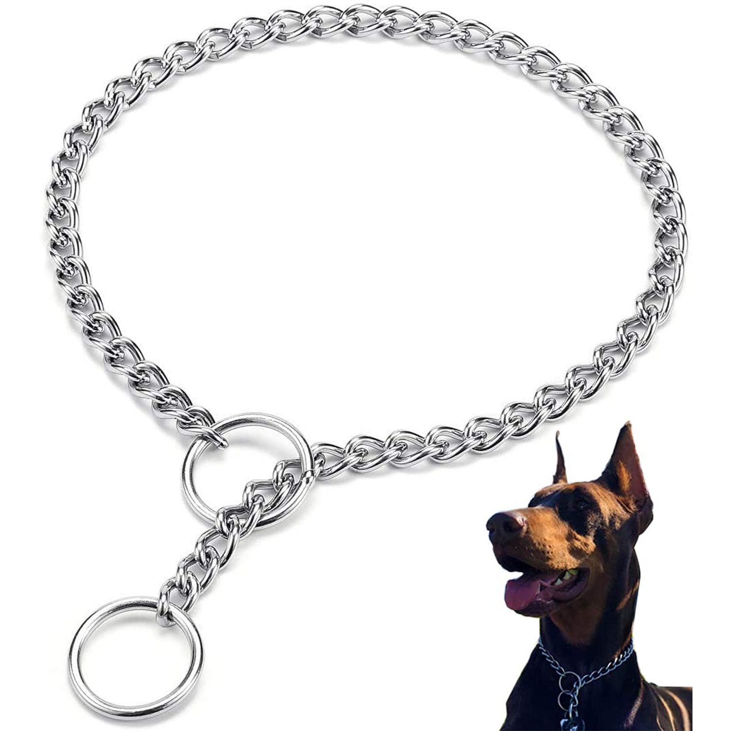Mystercome Dog Collar Slip Collar Metal Collar Chewproof P Collar Heavy Chain Dog Training Collar Choke Collar Adjustable Weather Proof Alloy Collars for Small Medium Large Dogs 25inch,4.0mm