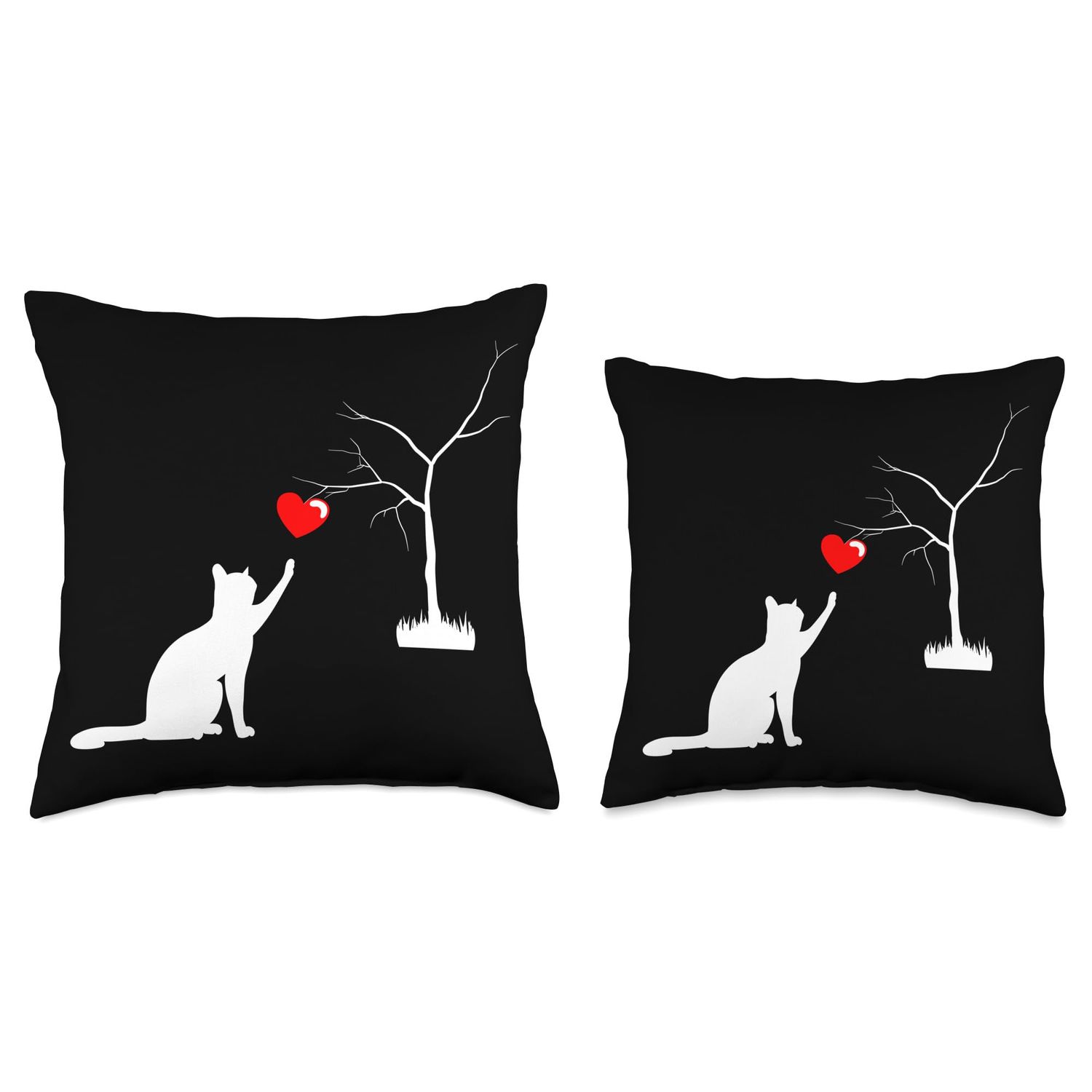 Cat Toy Valentine's Day Tee Toy Valentine's Day Cat Playing with Heart in Tree Throw Pillow, 16x16, Multicolor