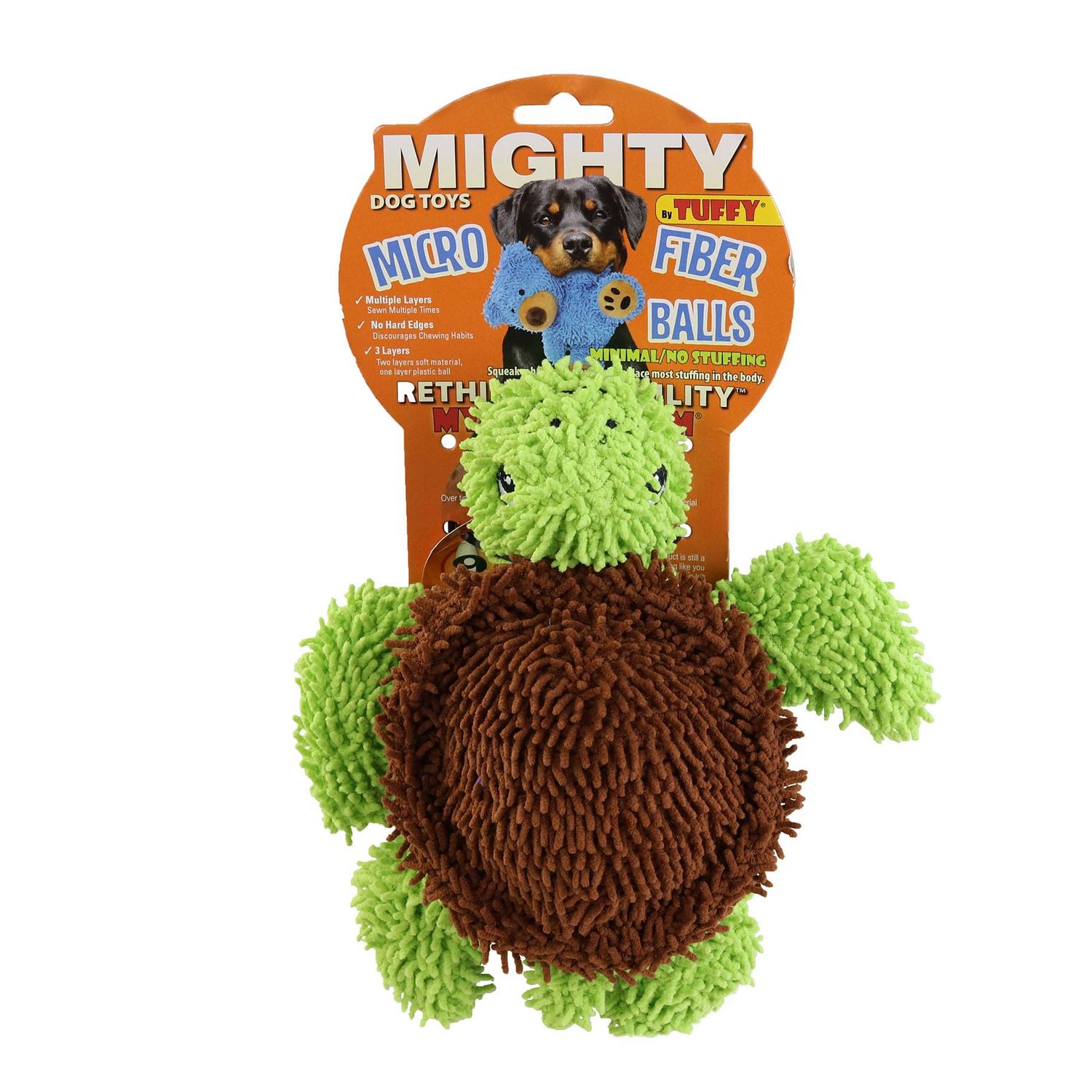 MIGHTY- Microfiber Ball- Medium- Turtle – Made with Squeaker Balls and Minimal Stuffing. Strong & Tough. Interactive Play. Dog Toy Machine Washable & It Floats
