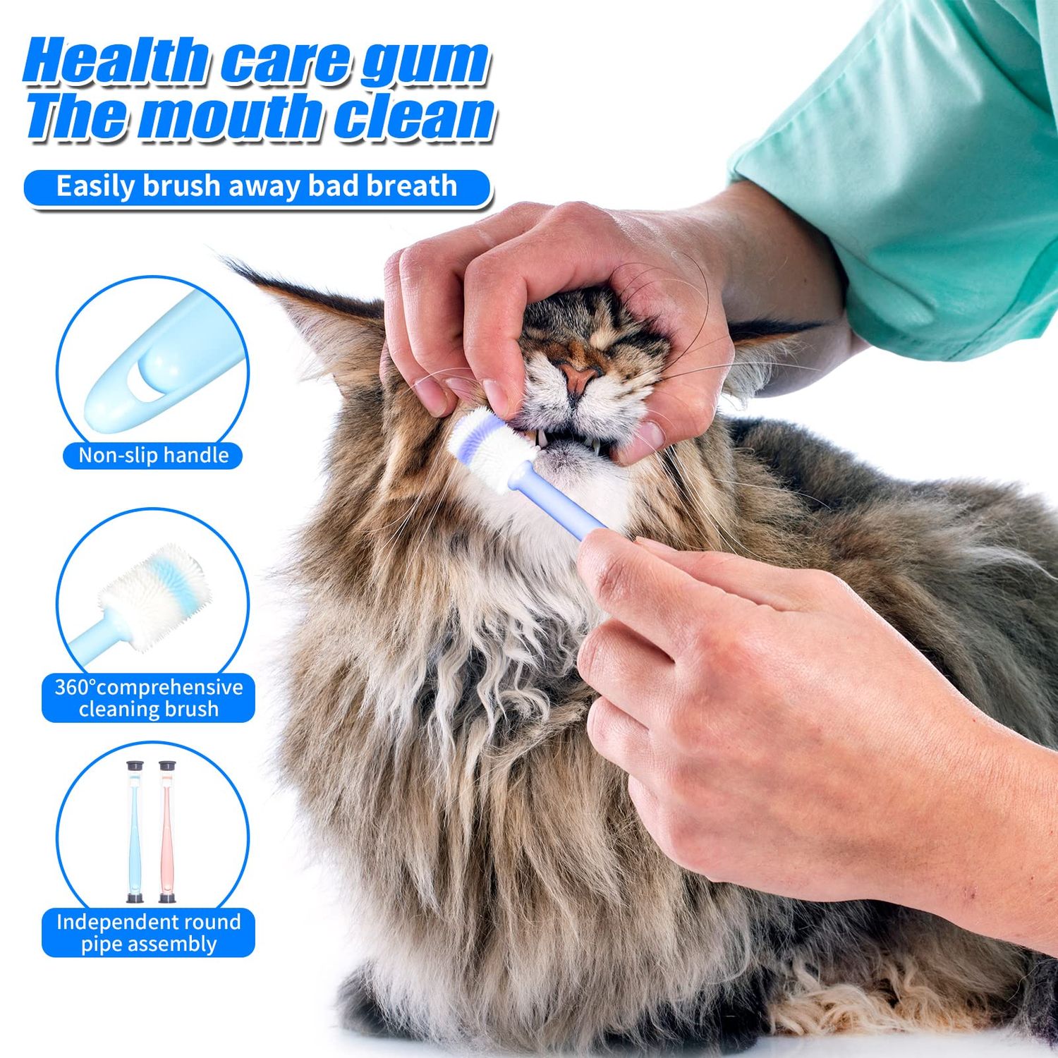 CUECOMER Cat Dog Pet Toothbrush & Toothpaste Kit,360 Degree Pet Toothbrush,Pet Teeth Cleaning kit,Reduces Plaque, Whitens Teeth, Freshens Breath