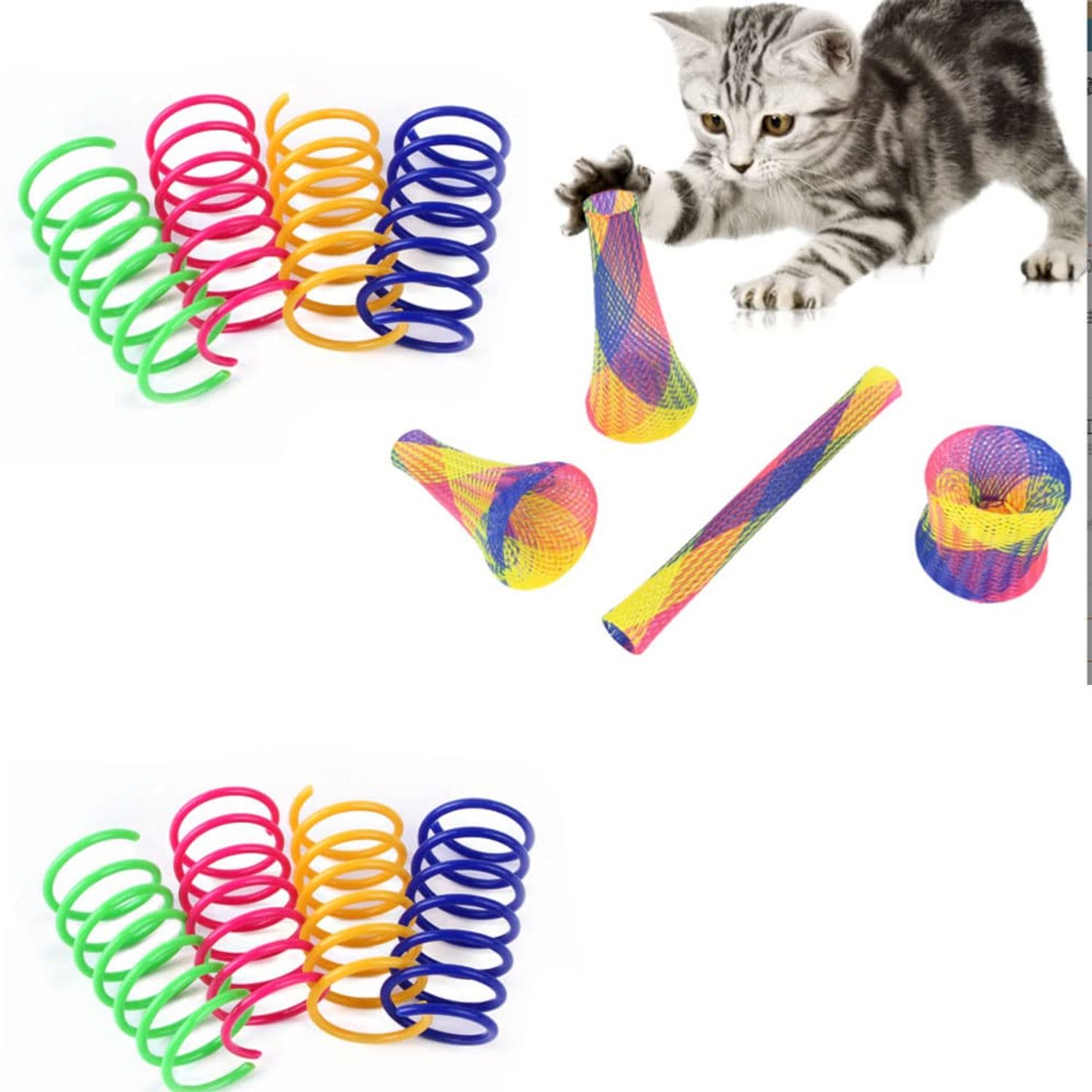 PIVHWIR Cat Spring Toys Set of 30, Plastic Colorful Interactive Cat Toy Cat Coils Spring Pet Toys and Springs Tube