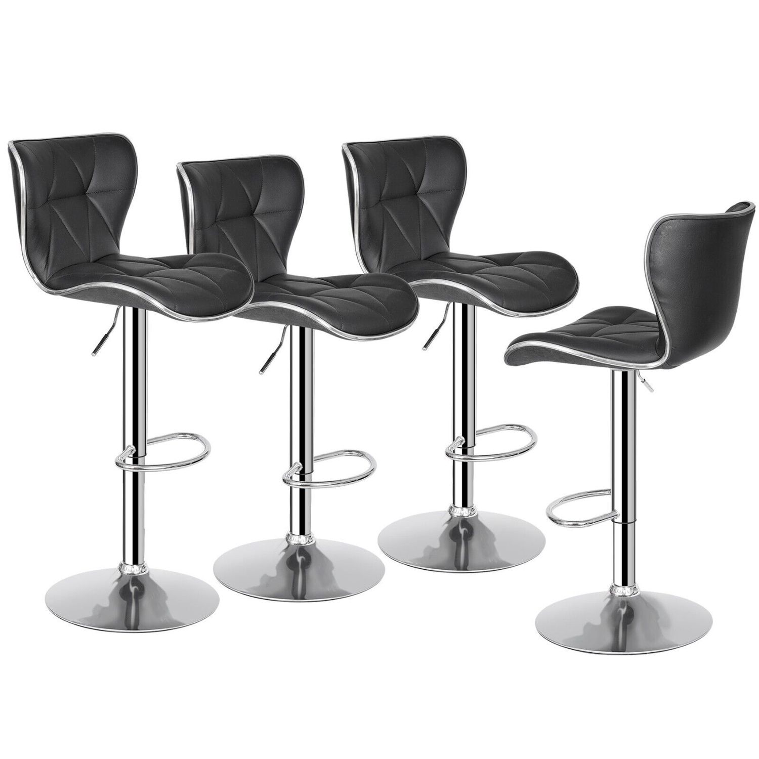 PU leather Bar Stools Set of 4 w/Shell Back Adjustable Height & Steel Frame