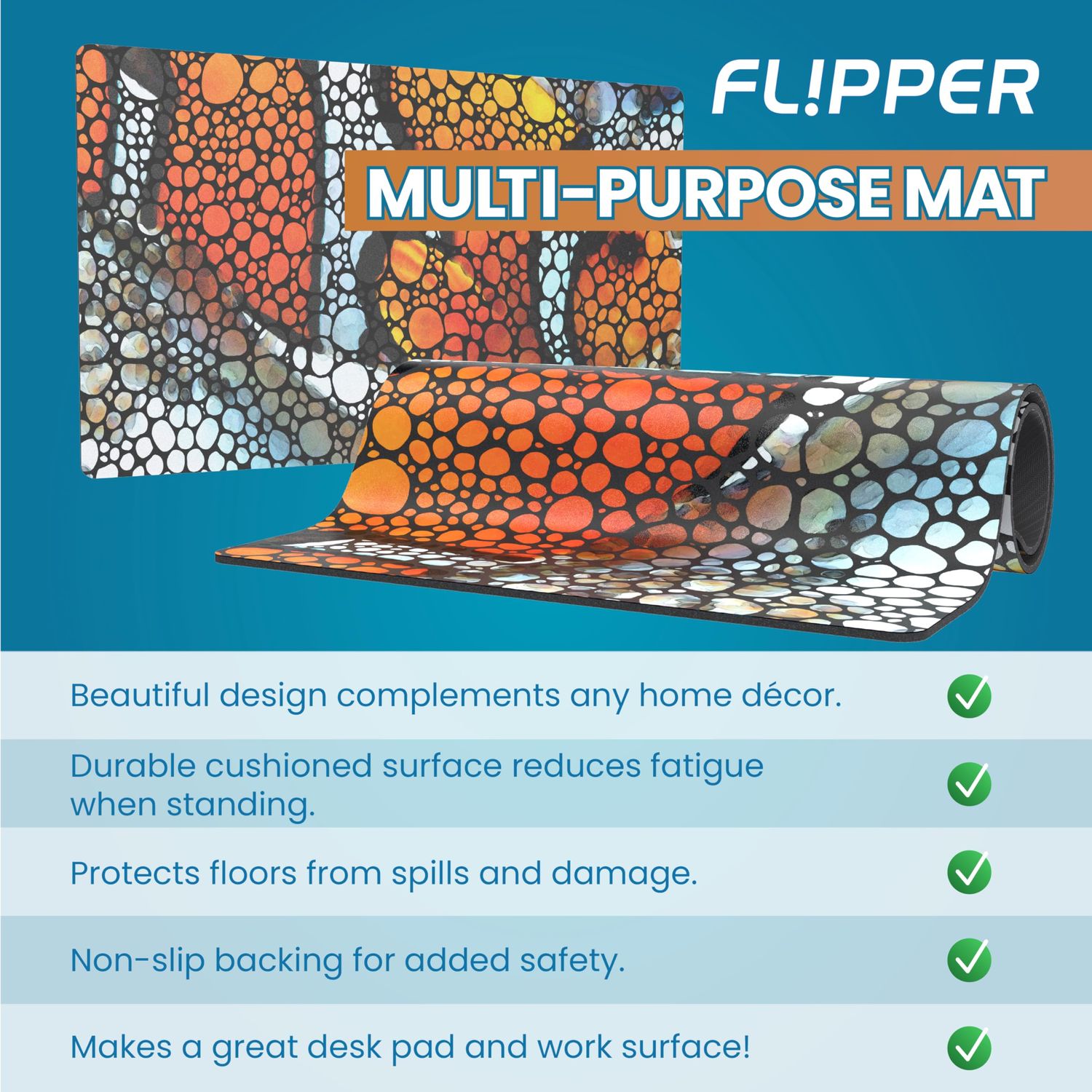 FL!PPER Flipper Luxurious Waterproof Aquarium Mat, Ideal for Fish Tank Cleaning, Anti-Slip Door Mat with Custom Art, Computer Mat, and Desktop Mat - Long Lasting and Durable