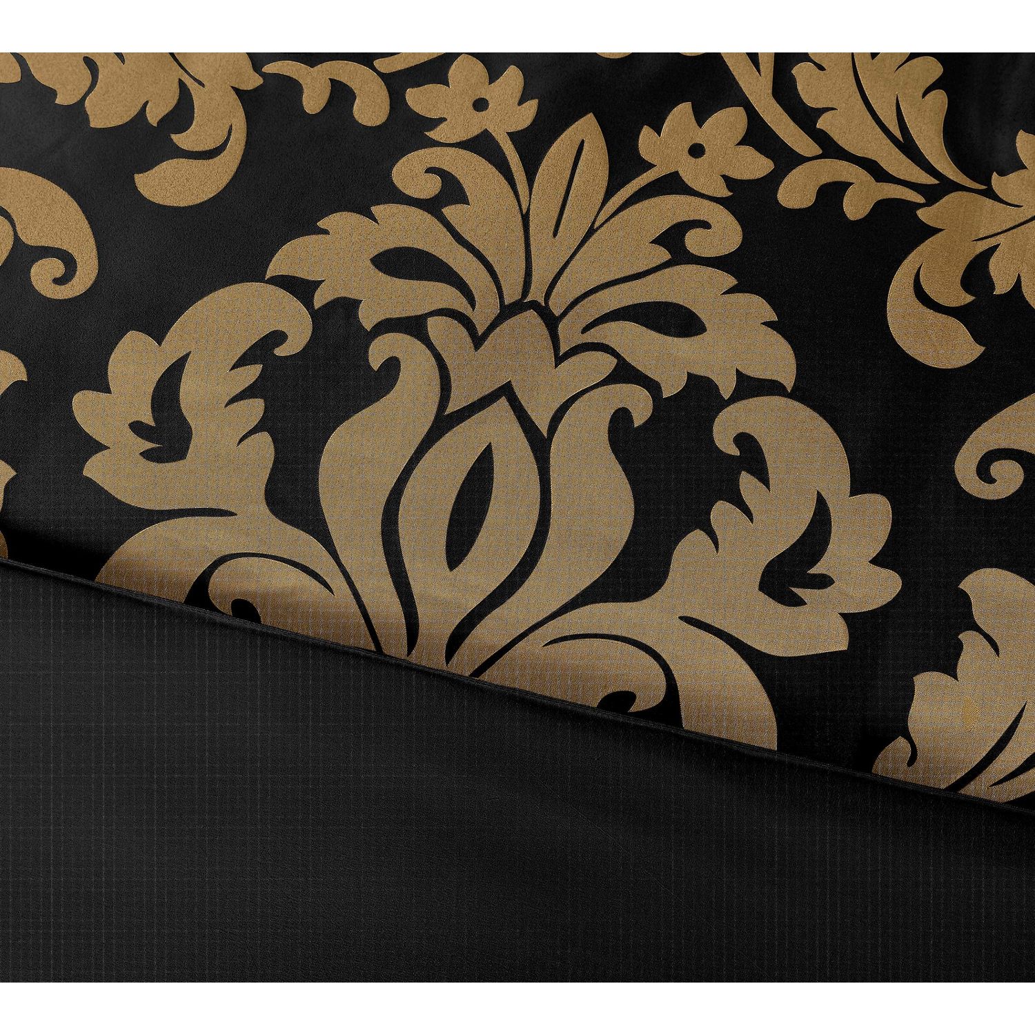 Chezmoi Collection 7-Piece Royale Jacquard Floral Comforter Set, Full/Double, Black/Gold