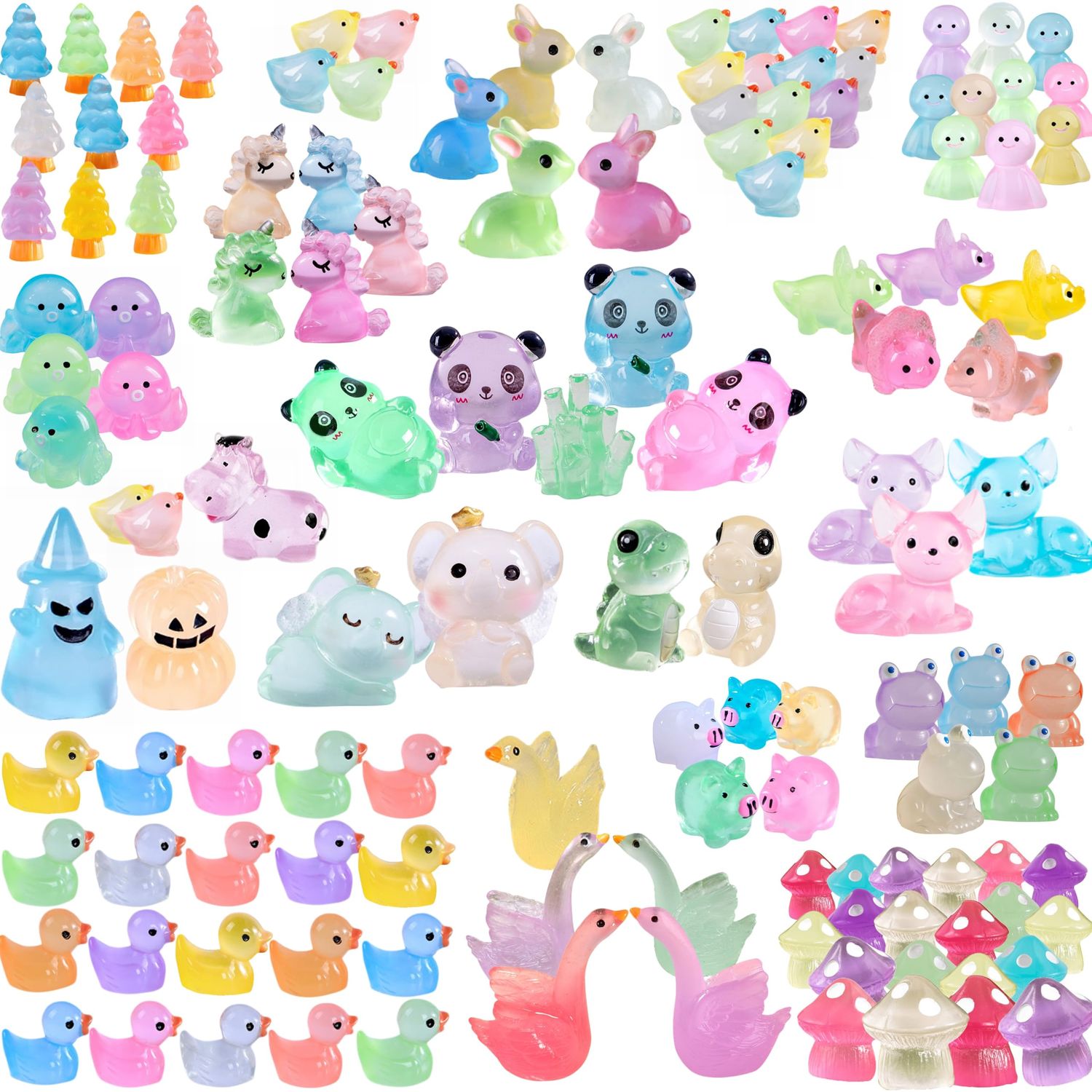 ElpizoFos 130pcs Various Luminous Mini Resin Animal Figurines Glow in The Dark Miniature Figures Ornament Fairy Garden Accessories Aquarium Landscape Bonsai Dollhouse Decor