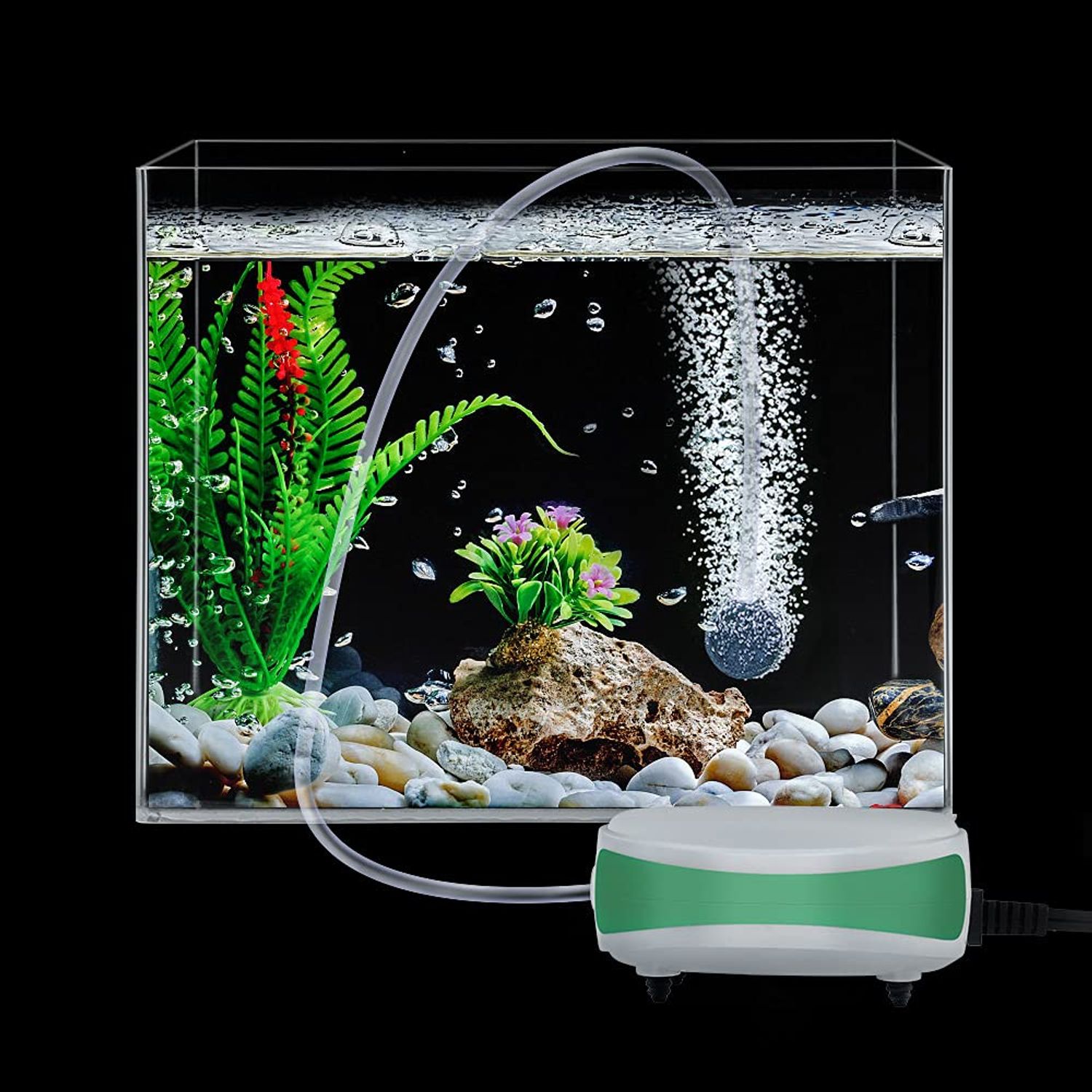 FEDOUR Aquarium Air Pump,1 Outlet Whisper Adjustable Fish Tank Aerator, Quiet Oxygen Pump with Accessories (Single Outlet)