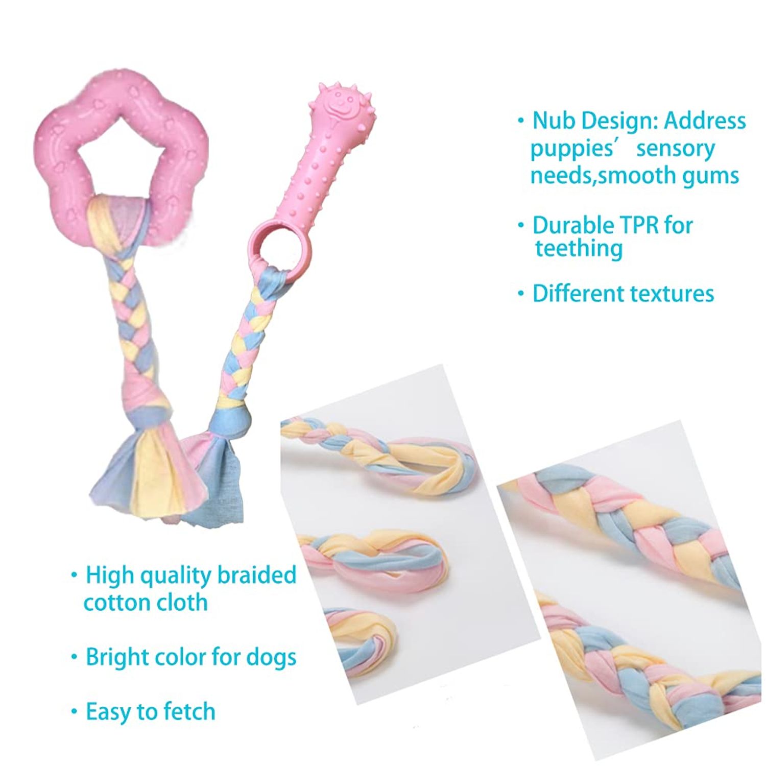 AoLaCo Puppy Toys for Teething Puppies, Puppy chew Toys for Small Dogs, Plush Squeaky Bunny Dog Toys for Puppies, Small Puppy,Pink, 4pcs