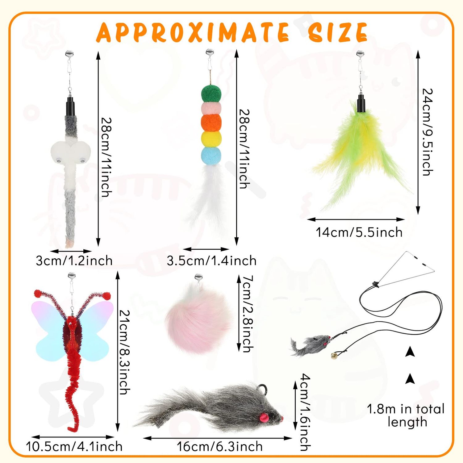 8 Pcs Doorway Cat Toys Indoor Feather Cat Toys Door Hanger Cat Toys Interactive Hanging Cat Toys Dragonfly Little Mouse Toys Retractable Cat Teaser Toys Kitten Toys for Play, 6 Styles (Cute Style)