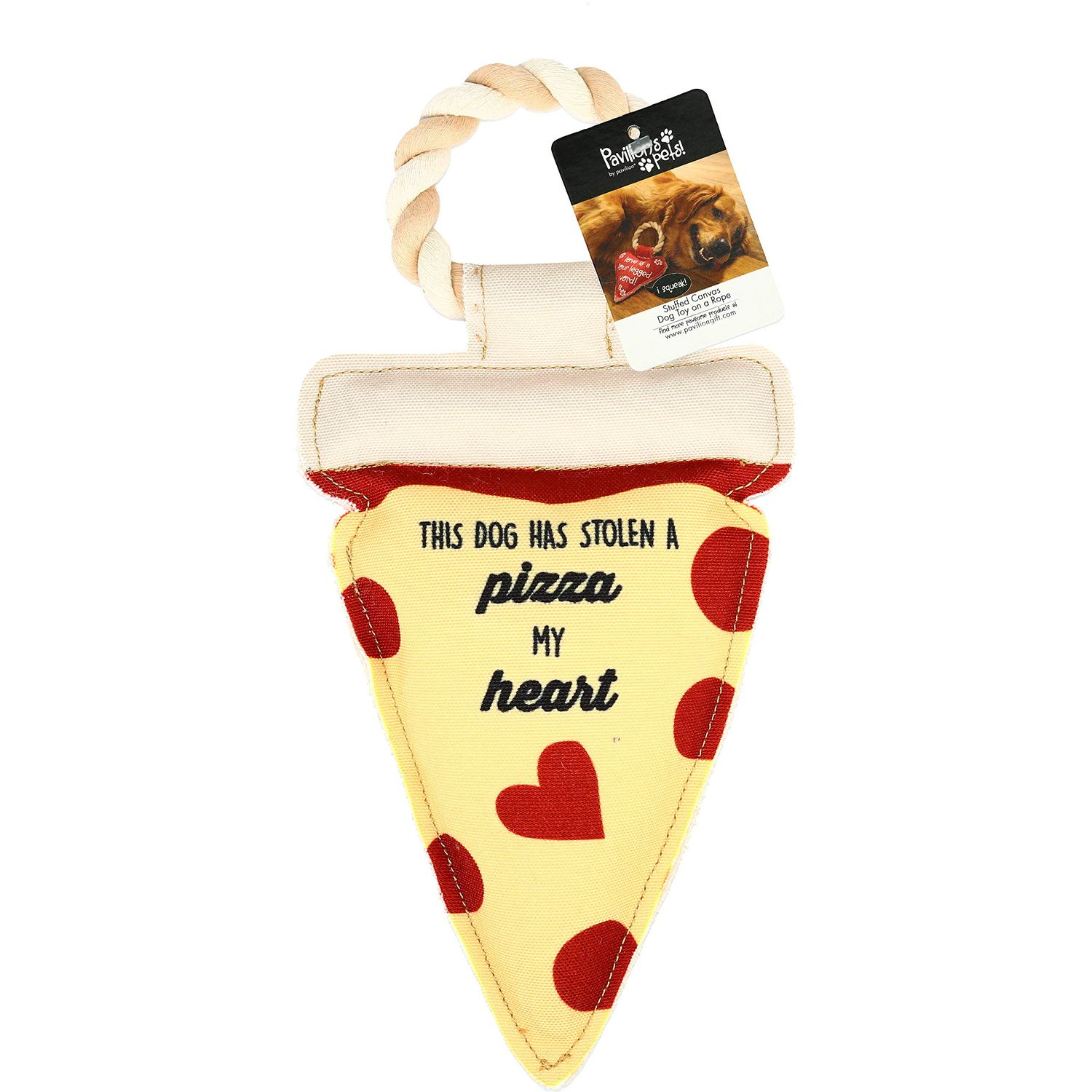 Pavilion Gift Company Stolen A Pizza My Heart Dog Toy, 13", Yellow