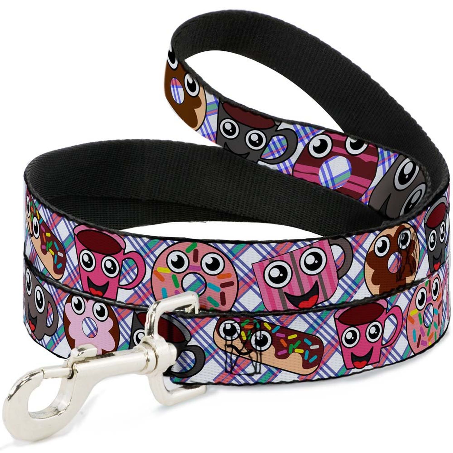 Buckle-Down Pet Leash - Donuts & Coffee Cartoon - 4 Feet Long - 1.5" Wide