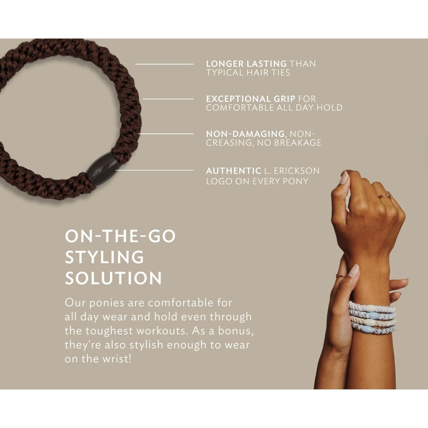 Black & Silver Hair Ties for Thick Hair, Grab & Go Ponytail Holders, 8 Pack, Grey Metallic, Thick No-Crease Bands with Strong Hold, Damage-Free Design, Lightweight and Stylish Fit | L. Erickson
