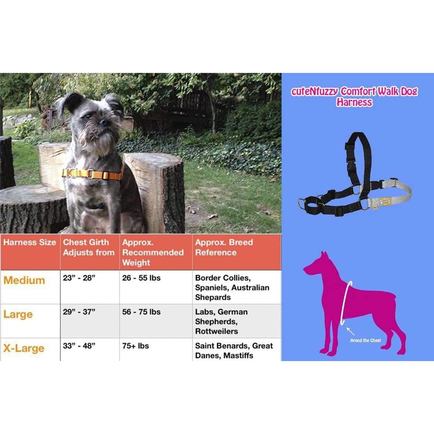 cuteNfuzzy Comfort Walk Dog Harness, Pink, Medium