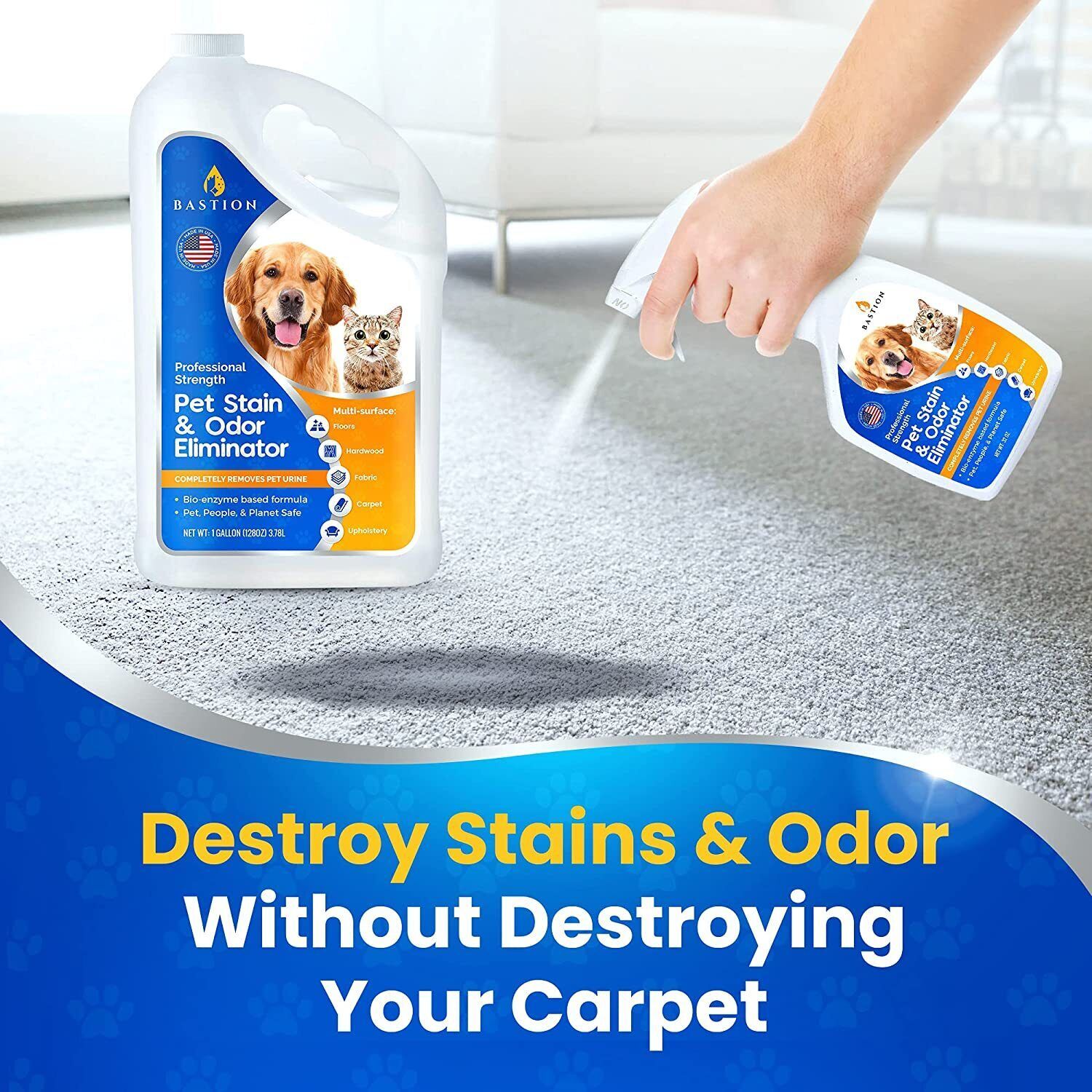 Pet Stain Remover & Odor Eliminator Spray - Enzyme Powered Carpet Cleaner