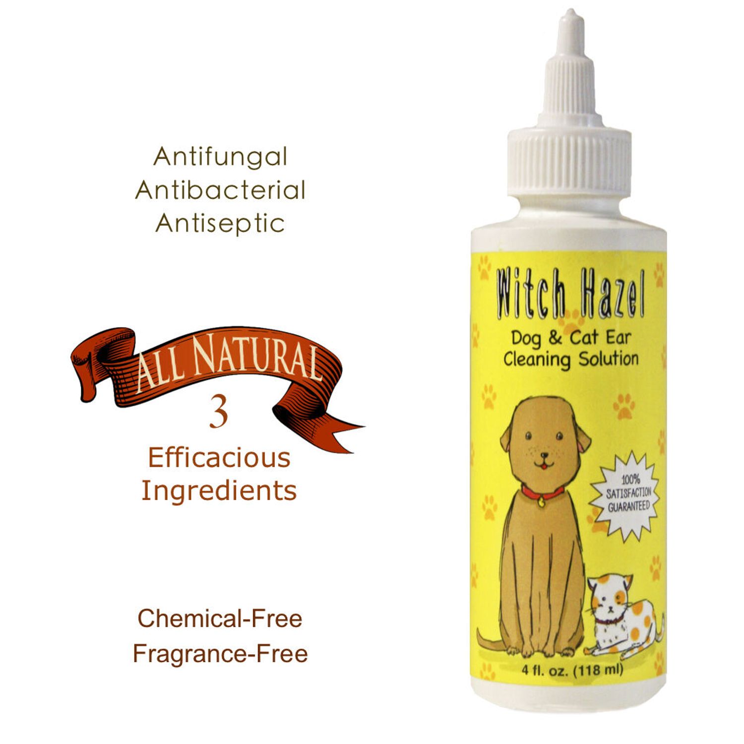 Witch Hazel Dog & Cat Ear Cleaning Solution Infection Treatment, 4oz