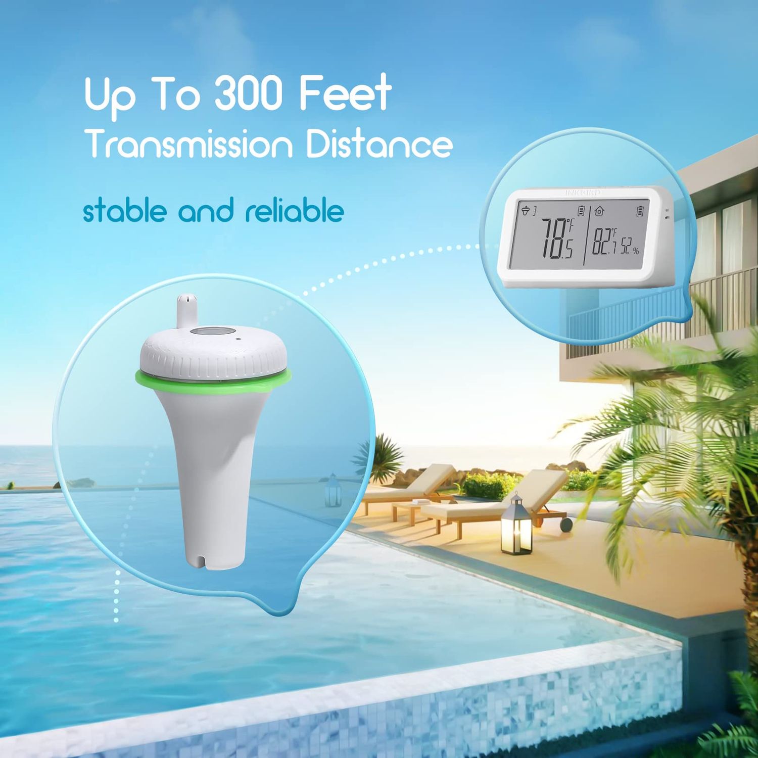 INKBIRD IBS-P02R Floating Wireless Thermometer Set with Indoor Temperature Humidity Monitor, IPX7 Waterproof, for Swimming Pools, Hot Tubs, Small Ponds, Aquariums