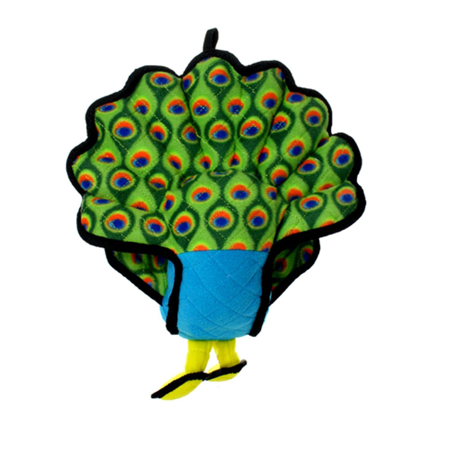 TUFFY - World's Tuffest Soft Dog Toy -Zoo Peacock- Multiple Layers. Made Durable, Strong & Tough. Interactive Play (Tug, Toss & Fetch). Machine Washable & Floats