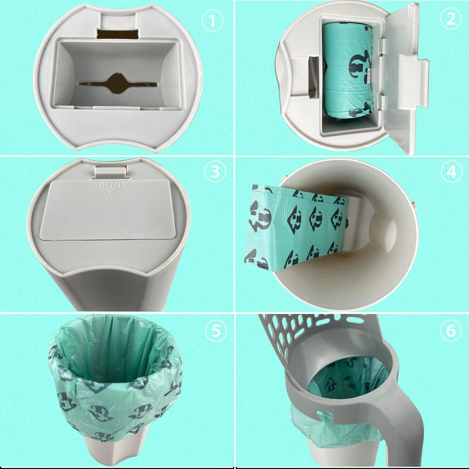 Esamploe Cat Litter Scooper with Trash Container,Portable Litter Scoop Holder,Litter Scoop with Holder Provides 215 Garbage Bags,Scoop & Litter Disposal System In One