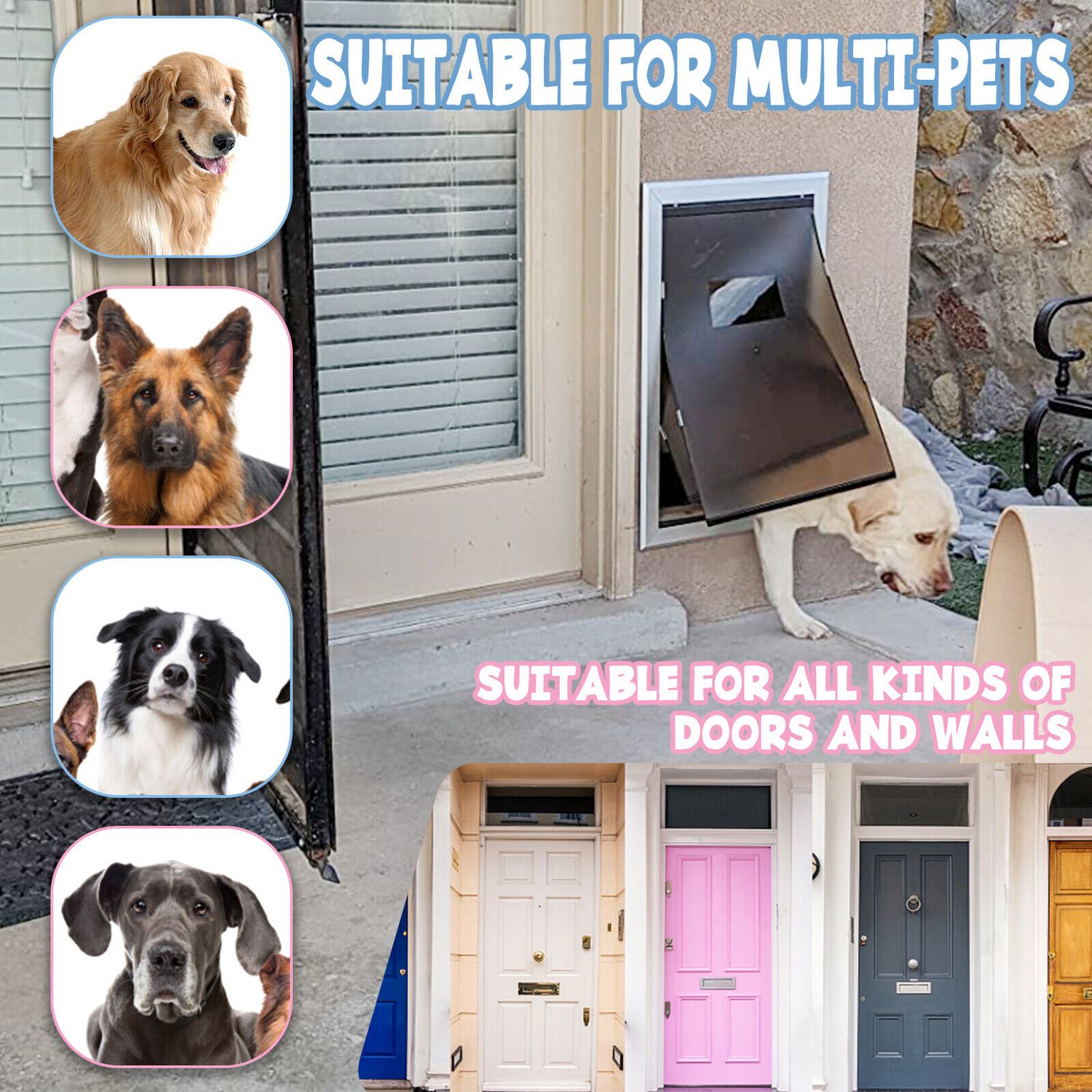 18"x28" Aluminum Large Pet Dog Door Flap Magnetic Locking Screen Wall Gate Frame