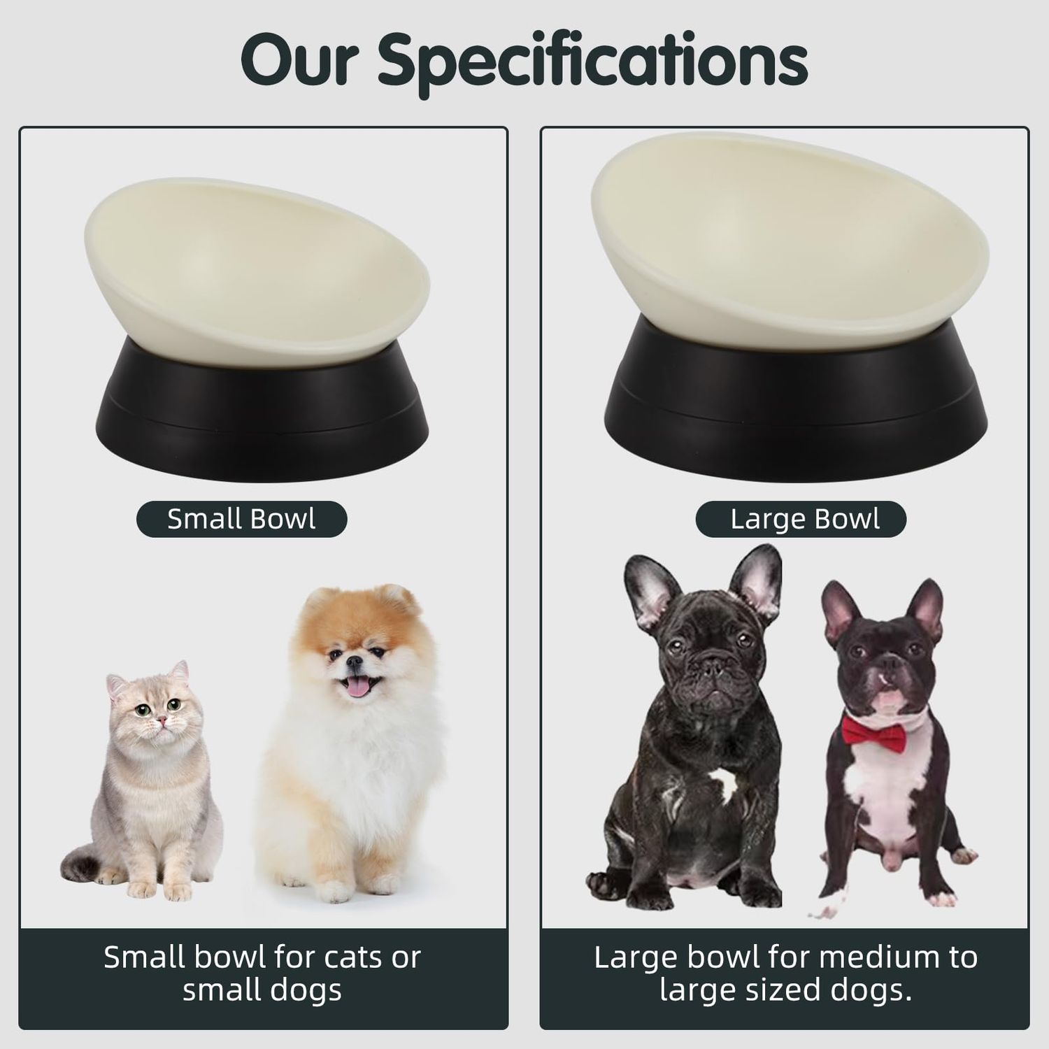 JWPC Bulldog Bowl Anti-Slip Dog Cat Dish Detachable Rubber Dog Bowl Pet Sterile Tilted Pet Feeder Slope Base (Black, 2 Cup (Small/Medium Dog))