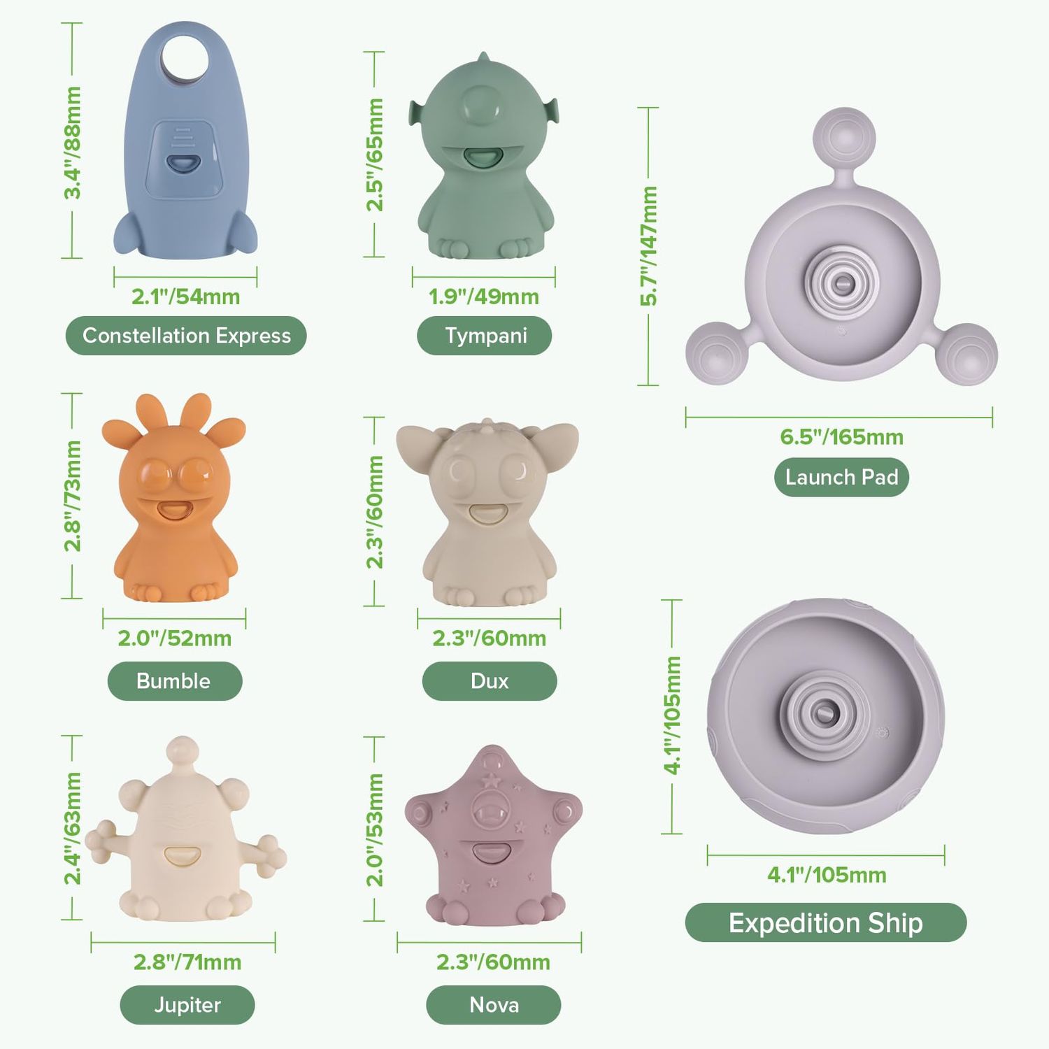 Haakaa Alien Explorers Baby Bath Toys, Food Grade Silicone Toddler Squirt Water Toys for Bathtubs/Swimming Pools/Beaches, Detachable Mold Free Floating Tub Toys for Kids Ages 1-3 (Whole Set)