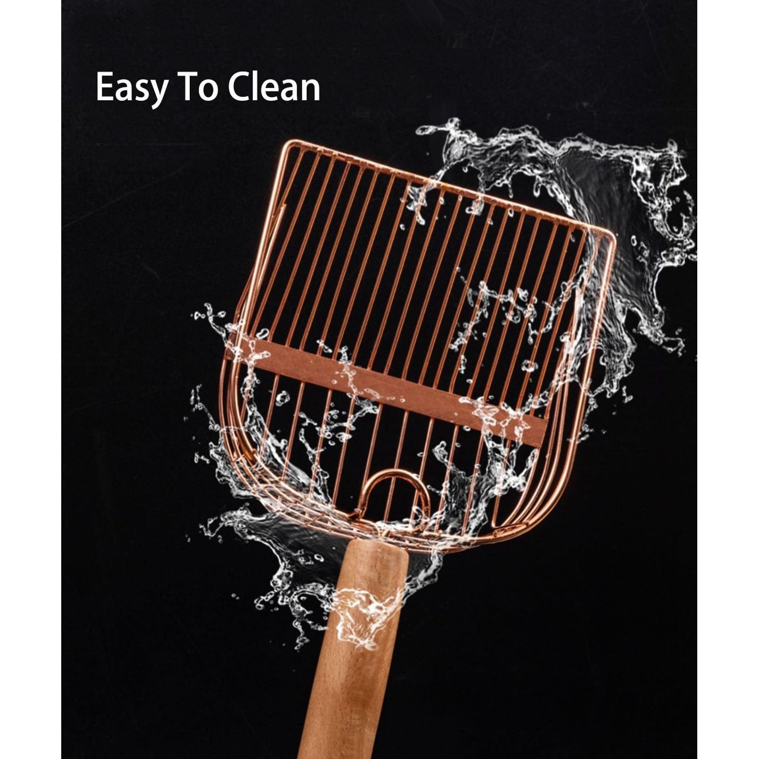 Cat Litter Scoop, Large Stainless Steel Sifter with Wooden Long Handle,Kitty Metal Deep Shovel Scooper,Poop Sifting, Kitten Pooper Lifter for Litter Box with Hook