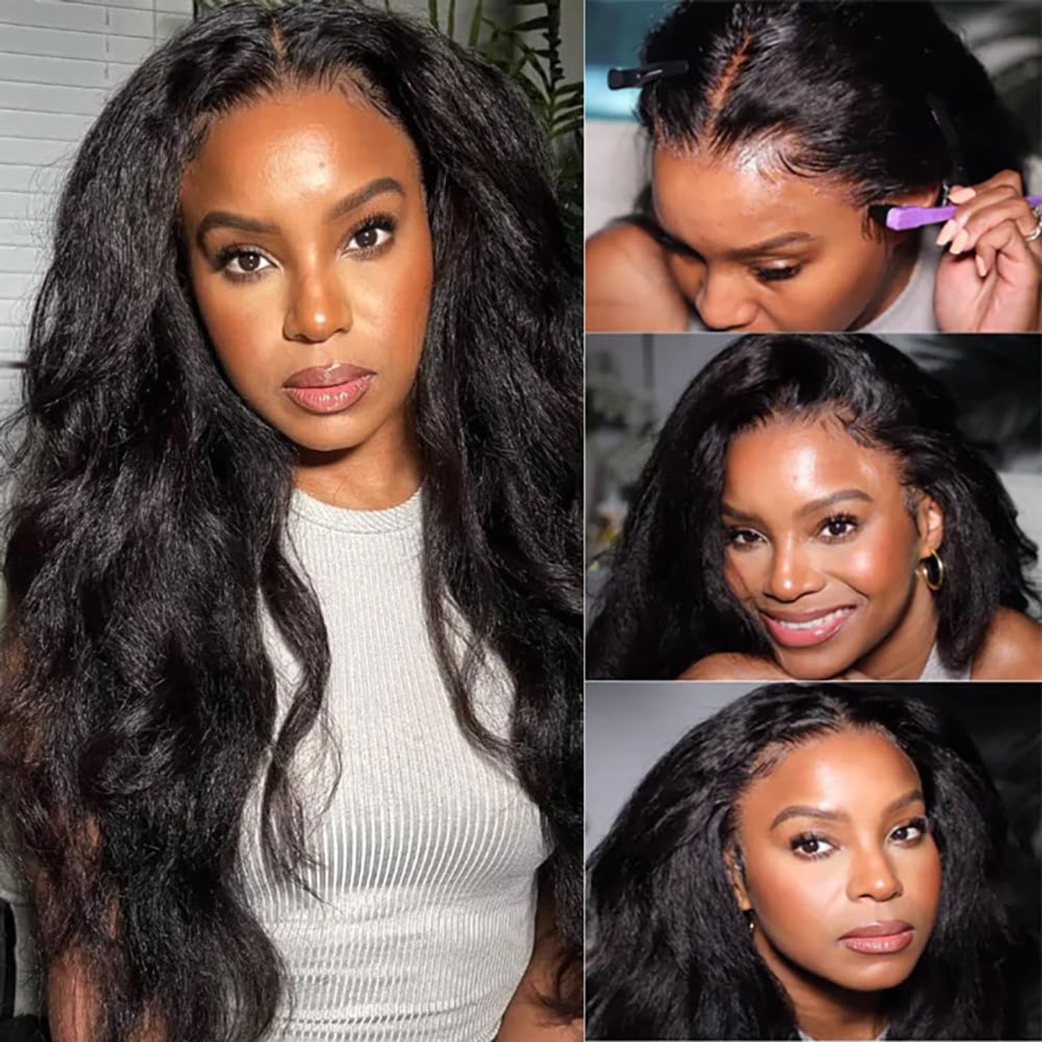 veravicky Kinky Straight Lace Front Wigs Human Hair 180% Density 13x4 Glueless Wigs for Women 18 inch Yaki Straight Wigs Pre Plucked with Baby Hair Natural Color