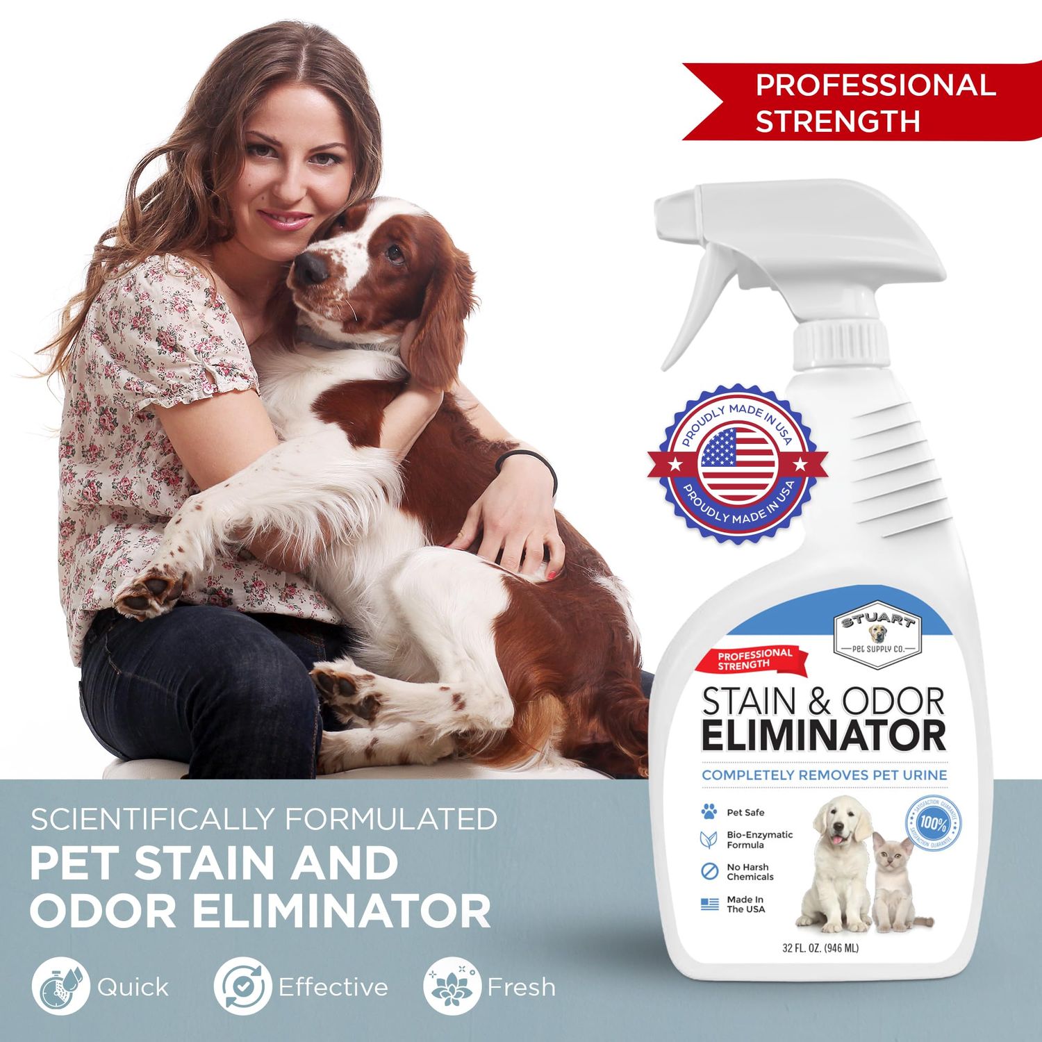 Stuart Pet Supply Co. Professional Strength Pet Stain and Odor Eliminator Urine Odor Remover Pet Urine Enzyme Cleaner Enzymatic Cleaner for Dog Urine and Cat Urine Pet Odor Eliminator (32 oz.)