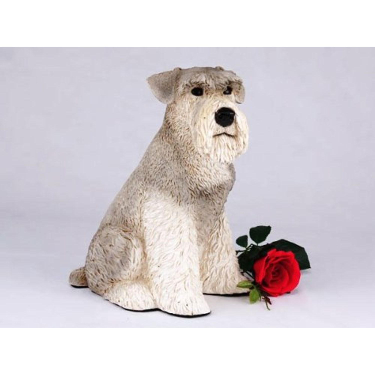 Schnauzer Ears Down Gray Cremation Pet Urn for Secure Installation of Your Beloved pet's Ashes.Rose not Included.