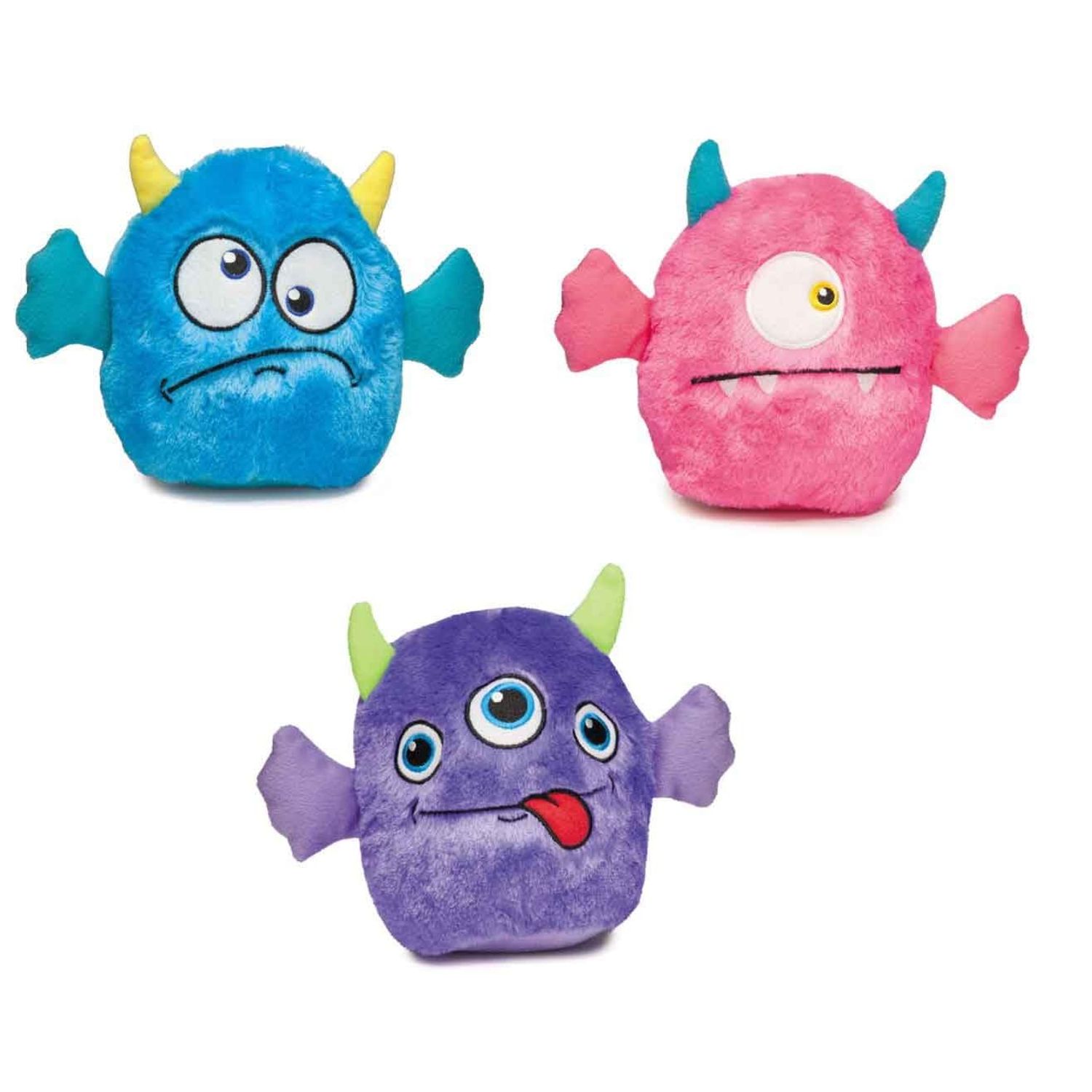 PUREPET Rock Monster 7" Dog Toys Soft Ball Shape Plush Squeaker Silly Faces 7" Choose Color or Set (Purple)