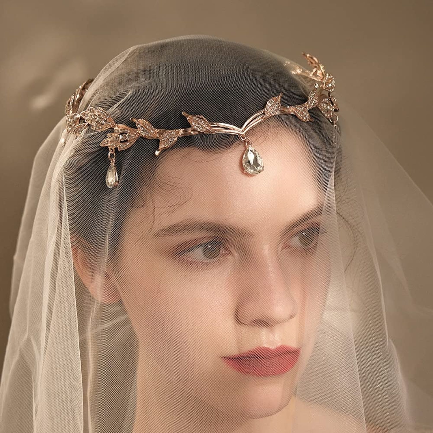 DonLeeving Elegant Rhinestone Leaf Wedding Tiaras and Crowns Crystal Pendent Tiara Headband for Bride Bridesmaid Birthday Crown Cosplay Accessories for Women