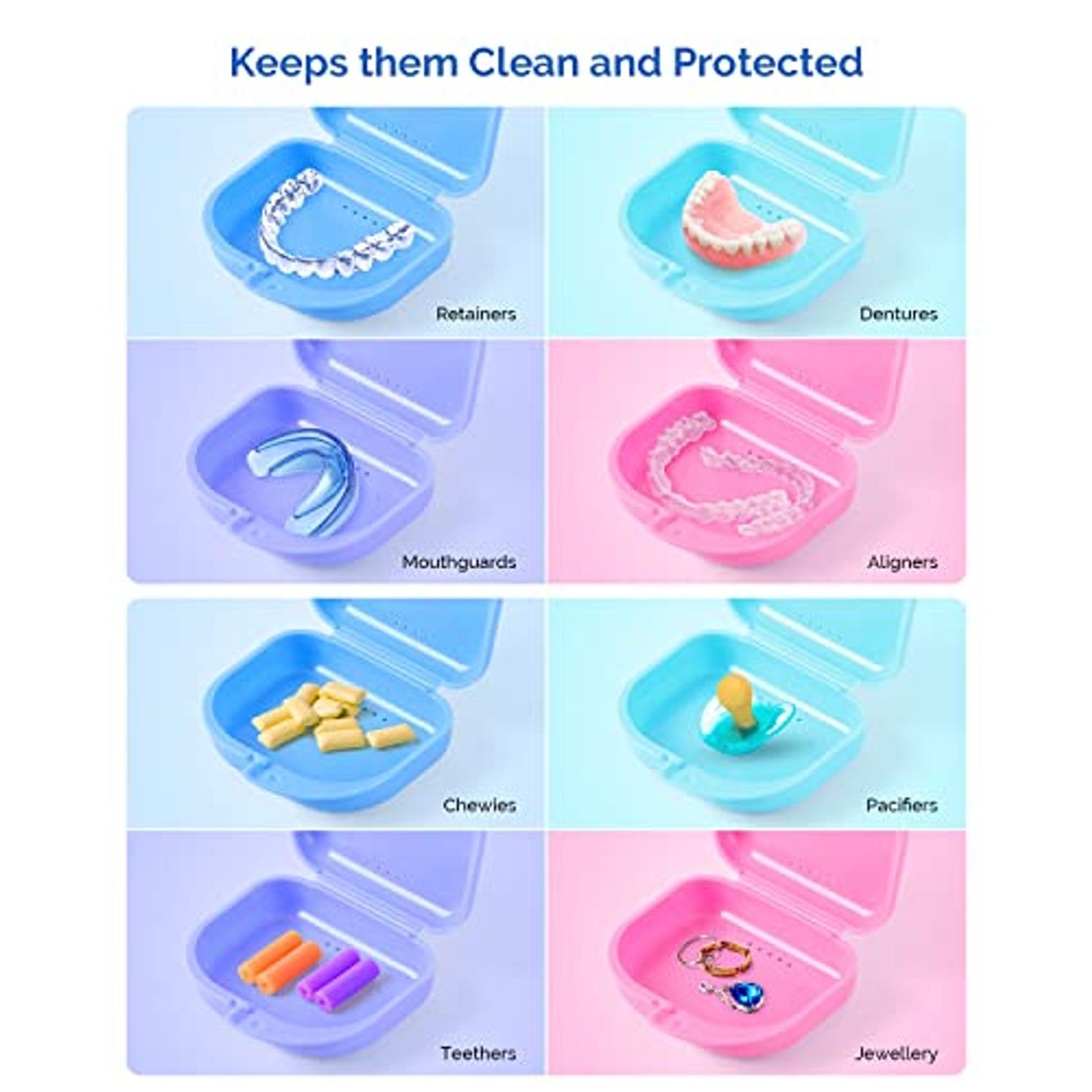 JMU Retainer Case with Vent Holes, 4 Pack, Mouth Guard Case with Tight Snap Closure, Orthodontic Denture Storage Container for Invisalign, Aligners, Night Guards, Retainer Box Dishwasher Safe