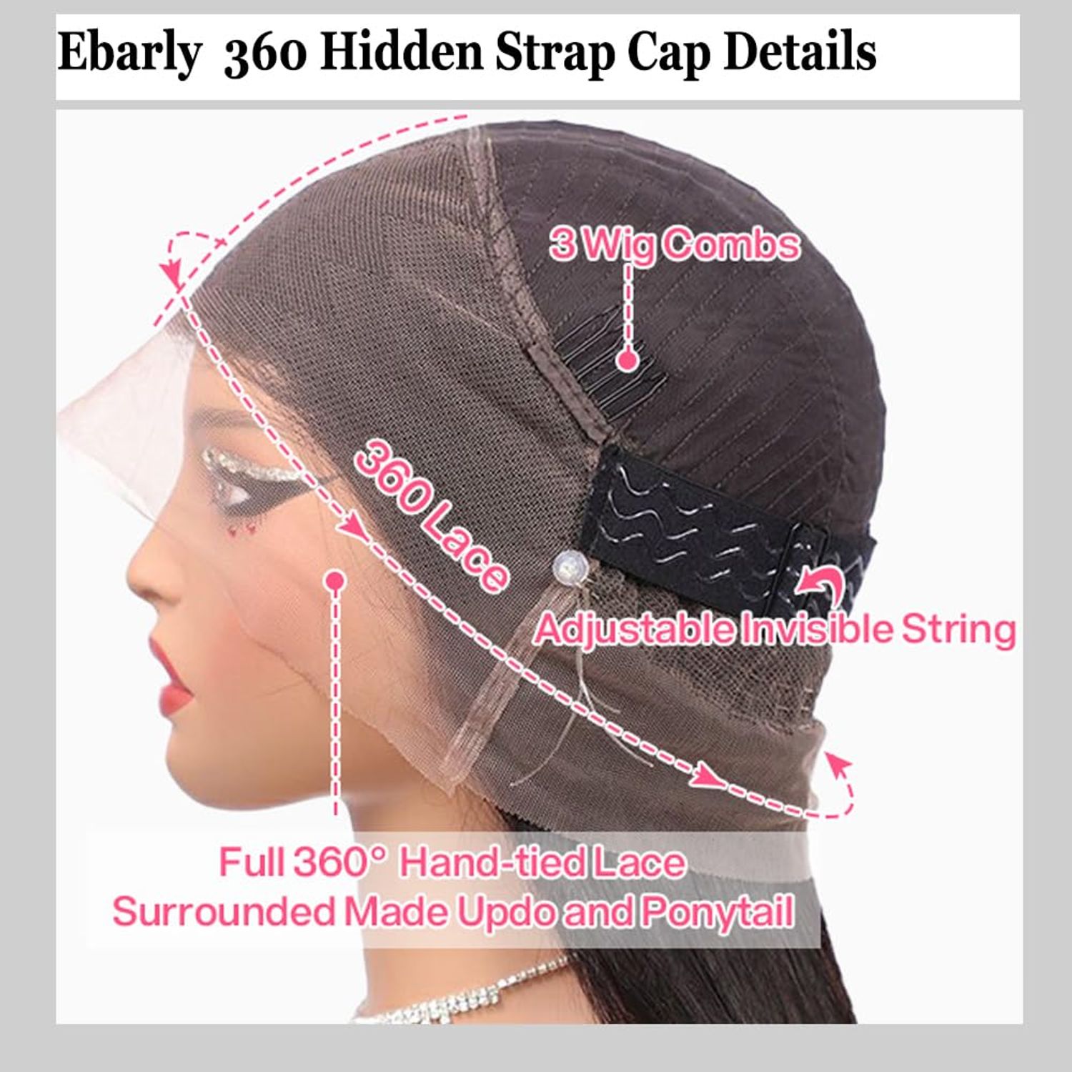Ebarly Hidden Strap 360 Water Wave Lace Front Wigs Human Hair Pre Plucked 180% Density Curly Full Lace Human Hair Wigs Bleached Knots Wet and Wavy HD Lace Frontal Wig for Women 26 inch
