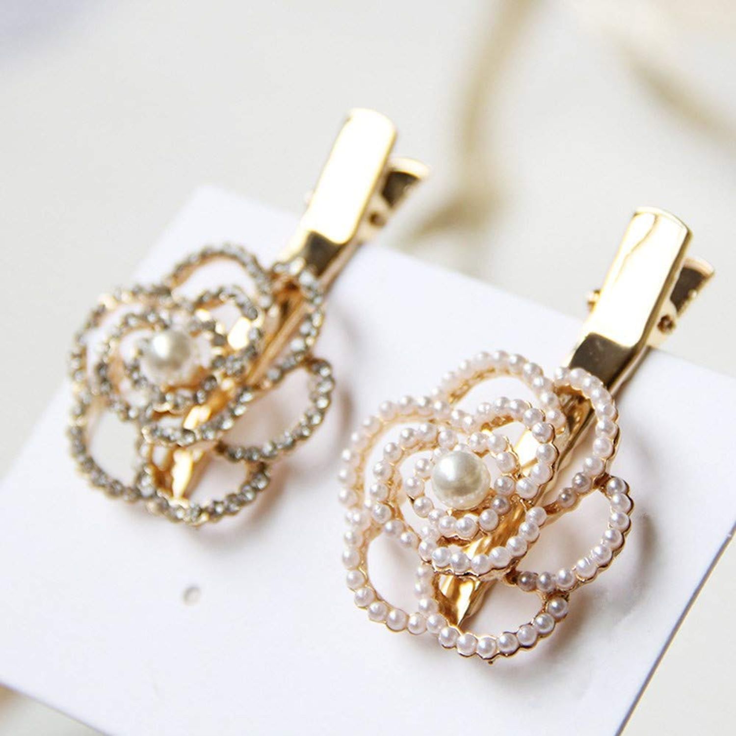 Xiwstar 2Pcs Rhinestone Crystal Pearl Flower Beak Duckbill Alligator Clip Pin Hair Accessories for Women Girls