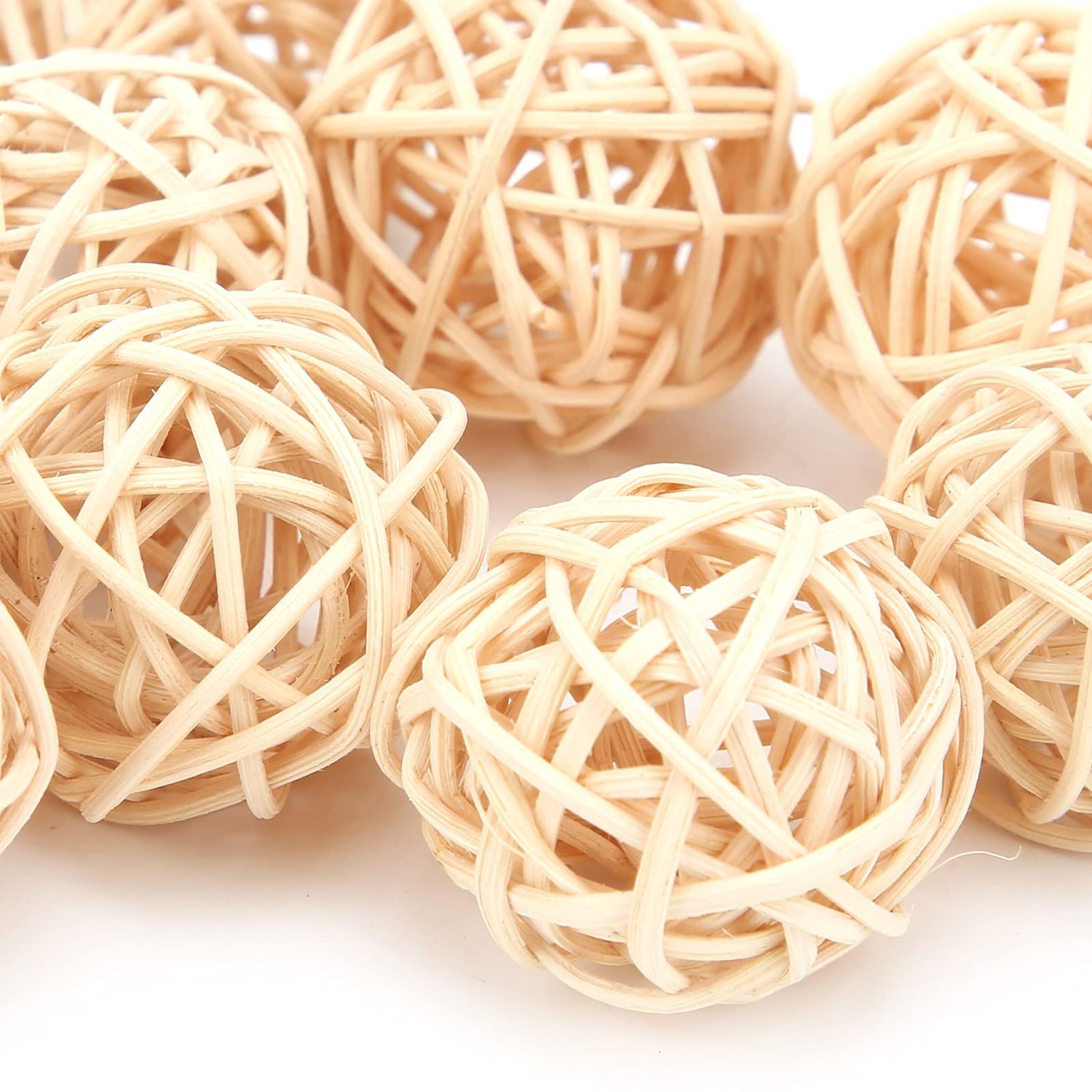 Haosie Rattan Balls, 10PCS Parrot Wicker Balls Bird Toy, 3CM Natural Parakeet Chewing Toys Decorative Balls