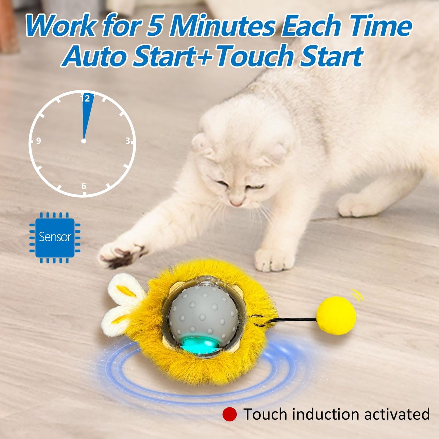Sofolor Motion Activate Interactive Cat Toys - Automatic Moving Ball Toys for Indoor Cats, Self Rotating Ball with Lights, Electric Cat Mice Toys, USB Rechargeable, Auto On/Off