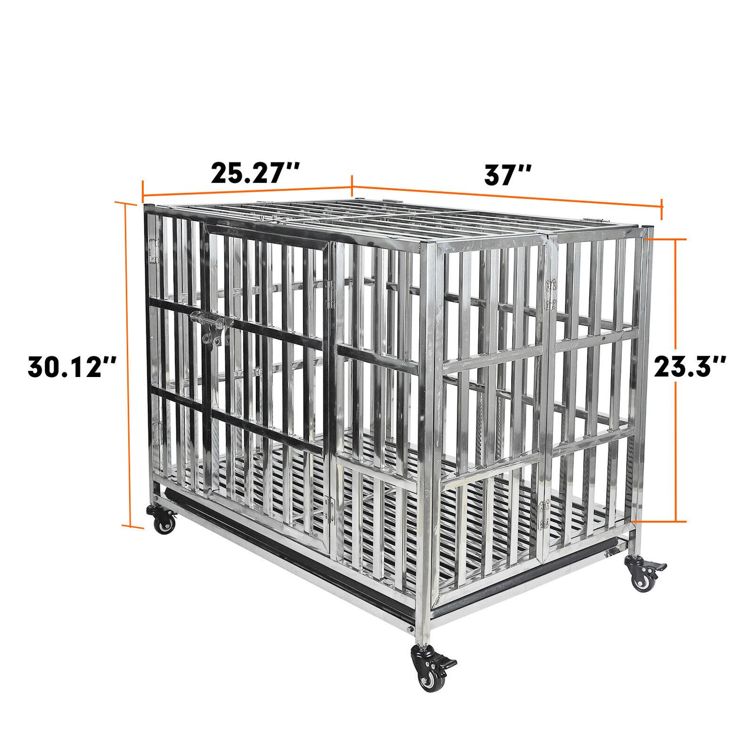 37" Stackable Dog Cage Stainless Steel Dog Kennel Dog Crate Folding Pet Playpen
