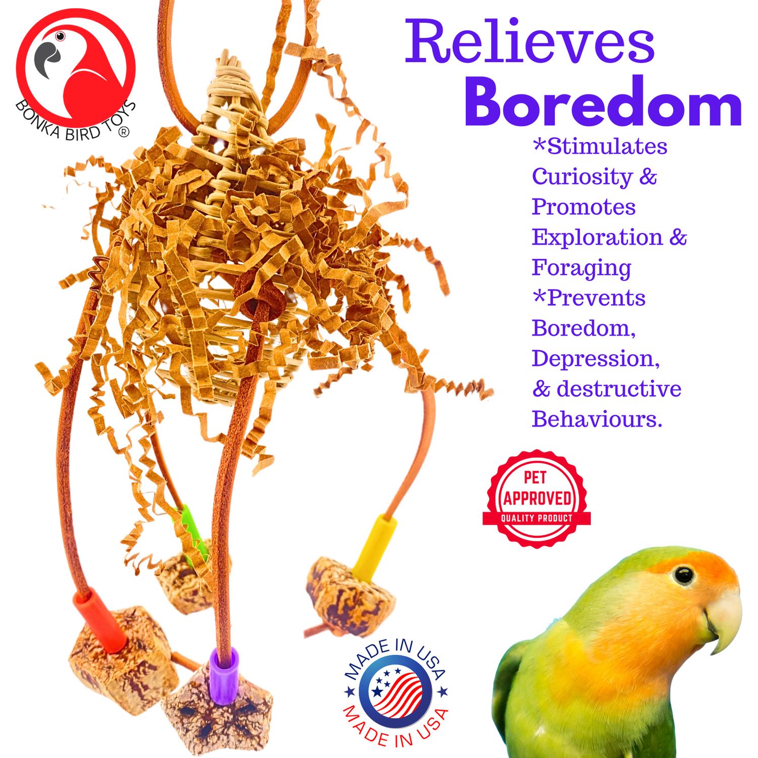 Bonka Bird Toys 2618 Mahogany Drop Chew Forage Shred Playful Parrot Cage Toy Pet