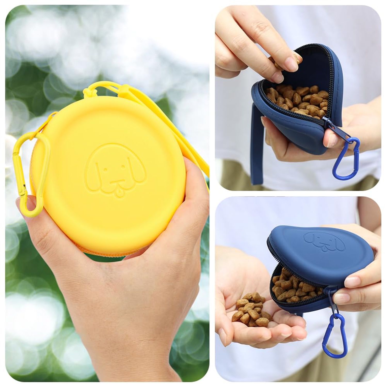 WALLFID Silicone Dog Treat Pouch Small Bag,with Pet Training Clicker,Walking Bag for Dog and Cat, Pocket Size, Easy to Clean, Odorless, Zipper Design,Moisture-Proof,Travel Walking Bag.(Navy Blue)