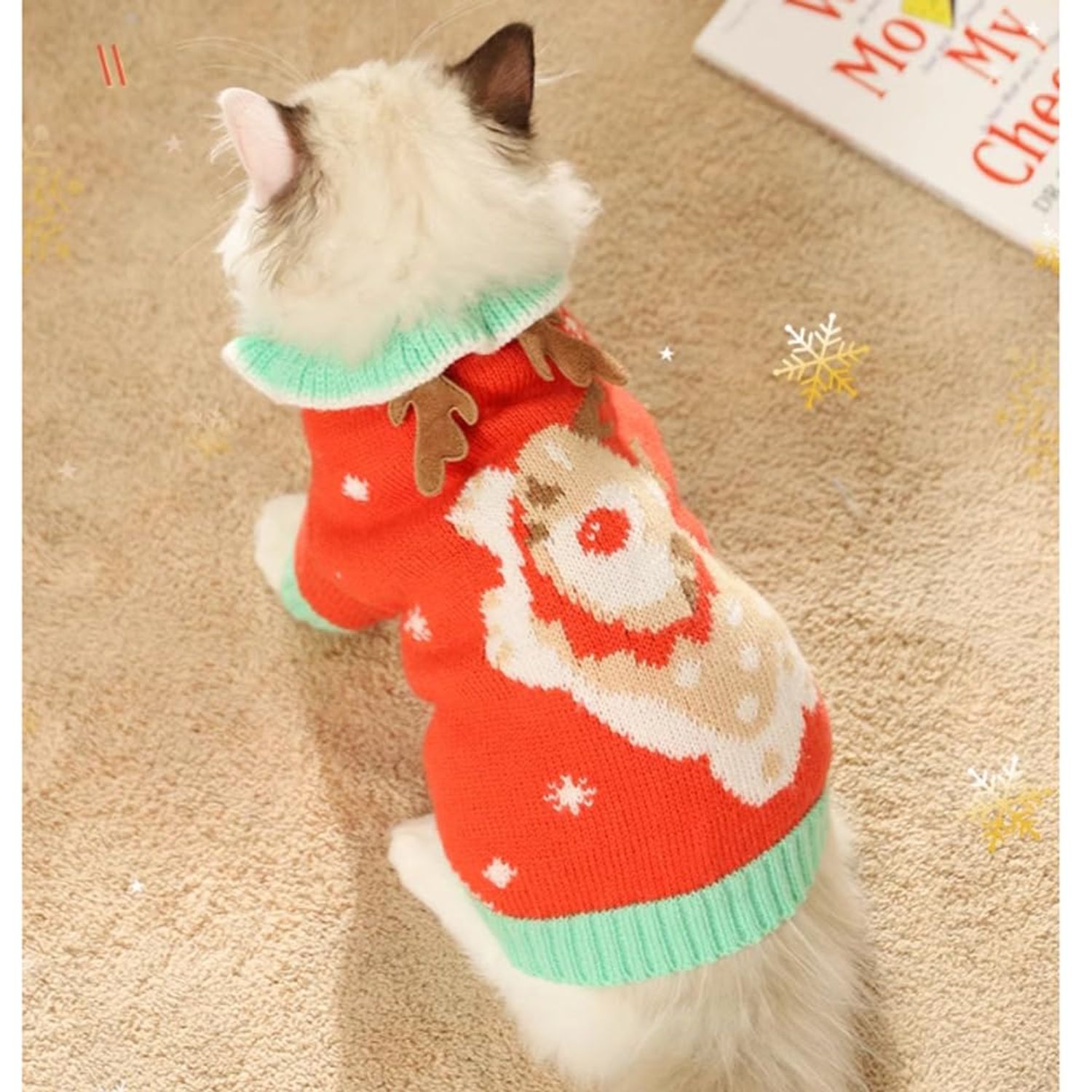 Anelekor Christmas Dog Outfit Red Puppy Sweater for Small Dog Girl Elk Cat Knitwear with Antlers Reindeer Knitted Pet Clothes for Kitten Chihuahua Yorkie Toy Poodle XXS (Elk, Small)