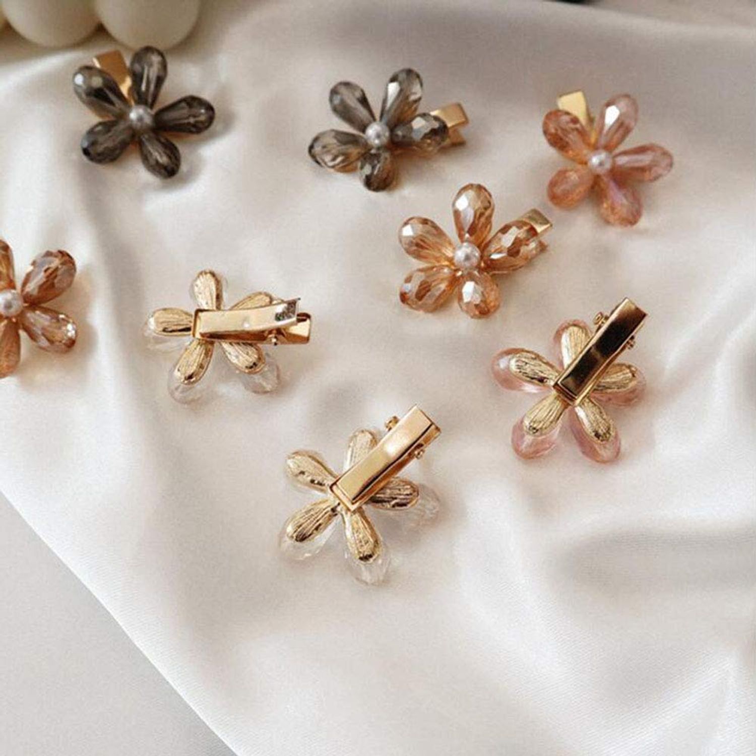 MIAO JIN 12Pcs Crystal Hair Clips Pearls Alligator Hairpins Small Mini Flower Hair Barrettes for Women's and Girls Hair Accessories