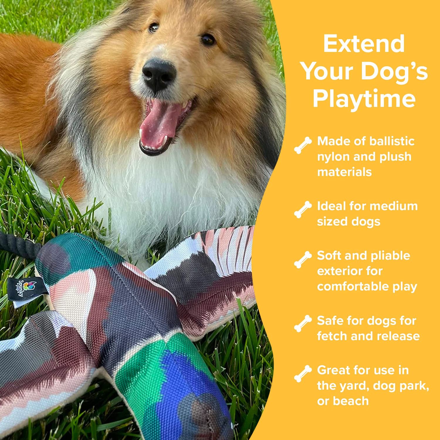 Spunky pup Fly & Fetch Plush Eagle Dog Toy | Interactive 100 ft Sling Shot Launcher with Built-In Bungee | Pull Back & Release | Durable Construction | Ballistic Fabric | Floats | For Medium Breeds