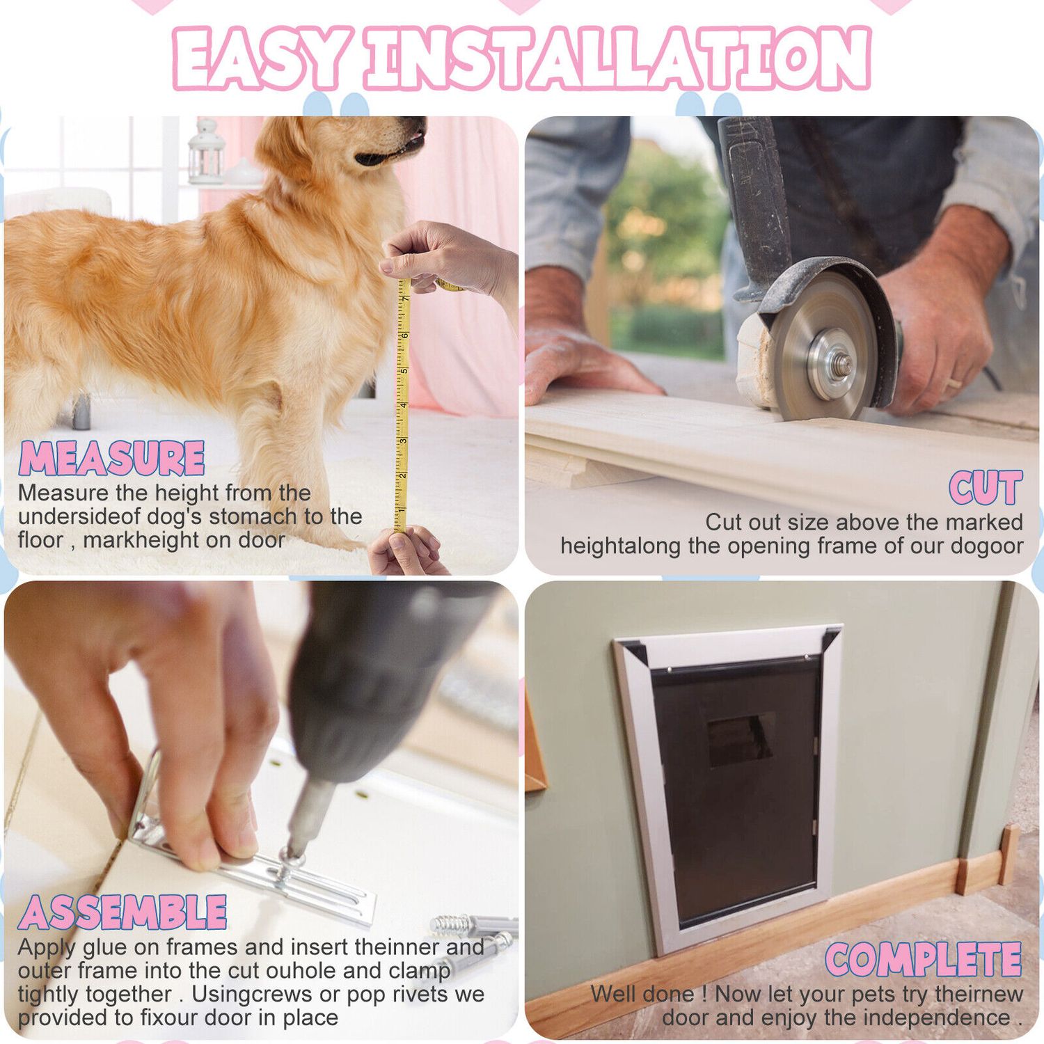 18"x28" Aluminum Large Pet Dog Door Flap Magnetic Locking Screen Wall Gate Frame