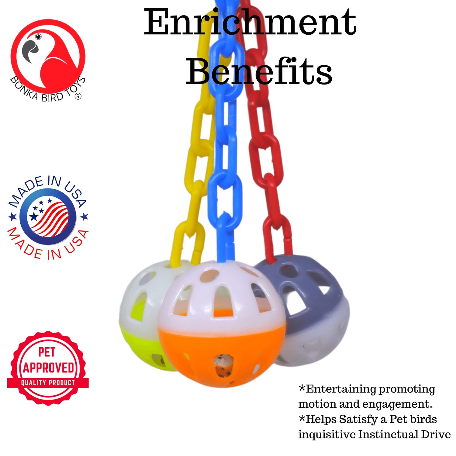 Bonka Bird Toys 1467 Ball Clanger Plastic Colorful Noisy Rattle Parrot Cage Toy Parrotlet, Parakeet, Budgie, and Similar Breeds