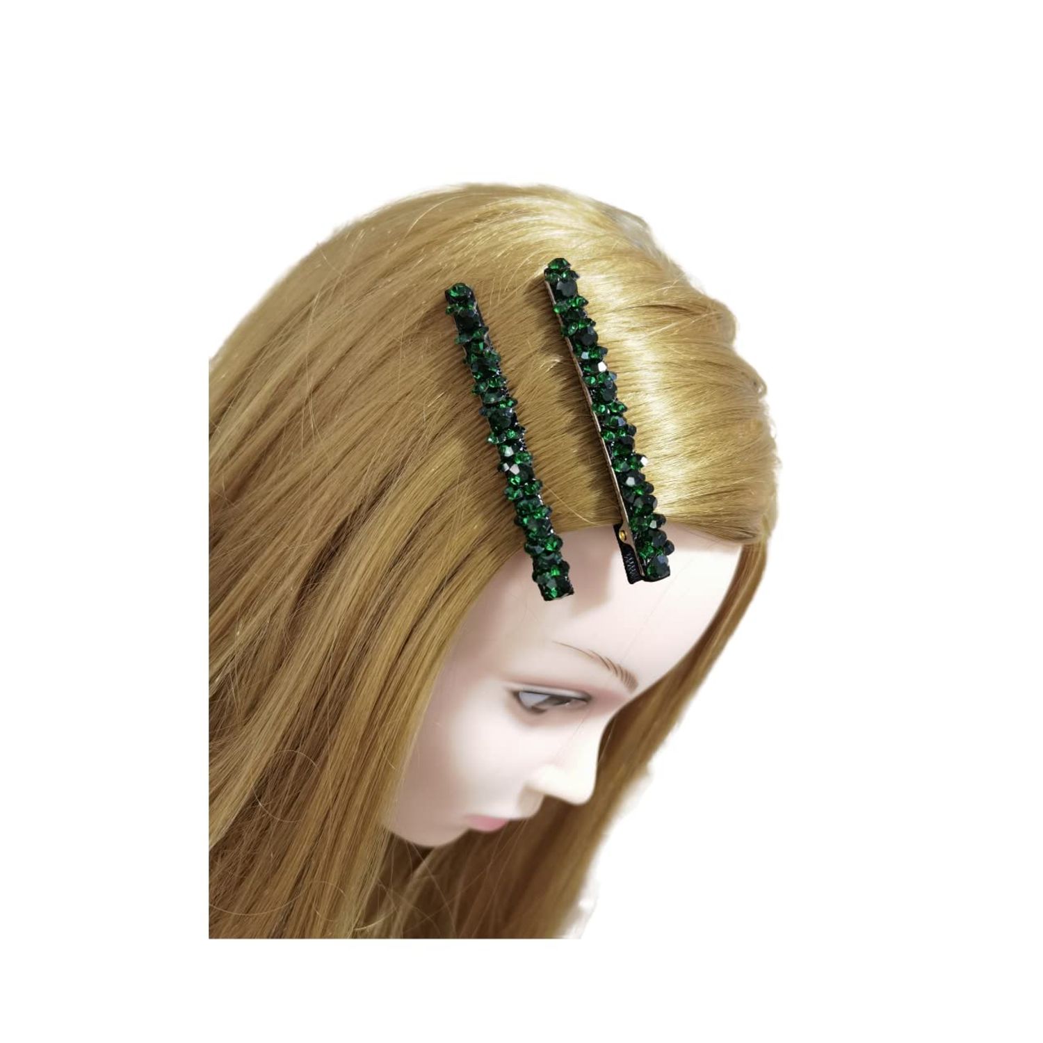 Vpang 2 Pcs Shiny Rhinestone Diamond Hair Barrette Clip Hair Pin Hair Clip Bobby Pins Duckbill Alligator Clip Pin Hair Accessories for Women Girls (Green)