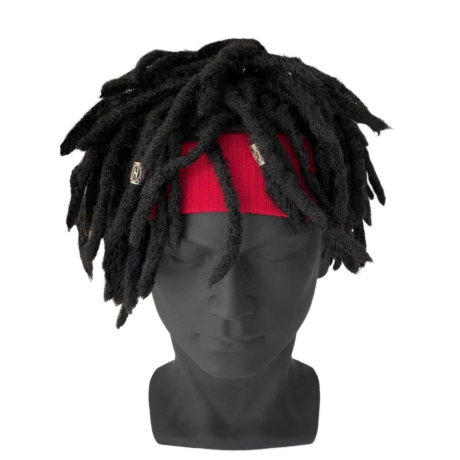 Braided Wig with Red Headband comes with three Hair Rings Silver Hip-Hop Sporty for Costume Black Wig Cap Unisex Dreadlock Wig