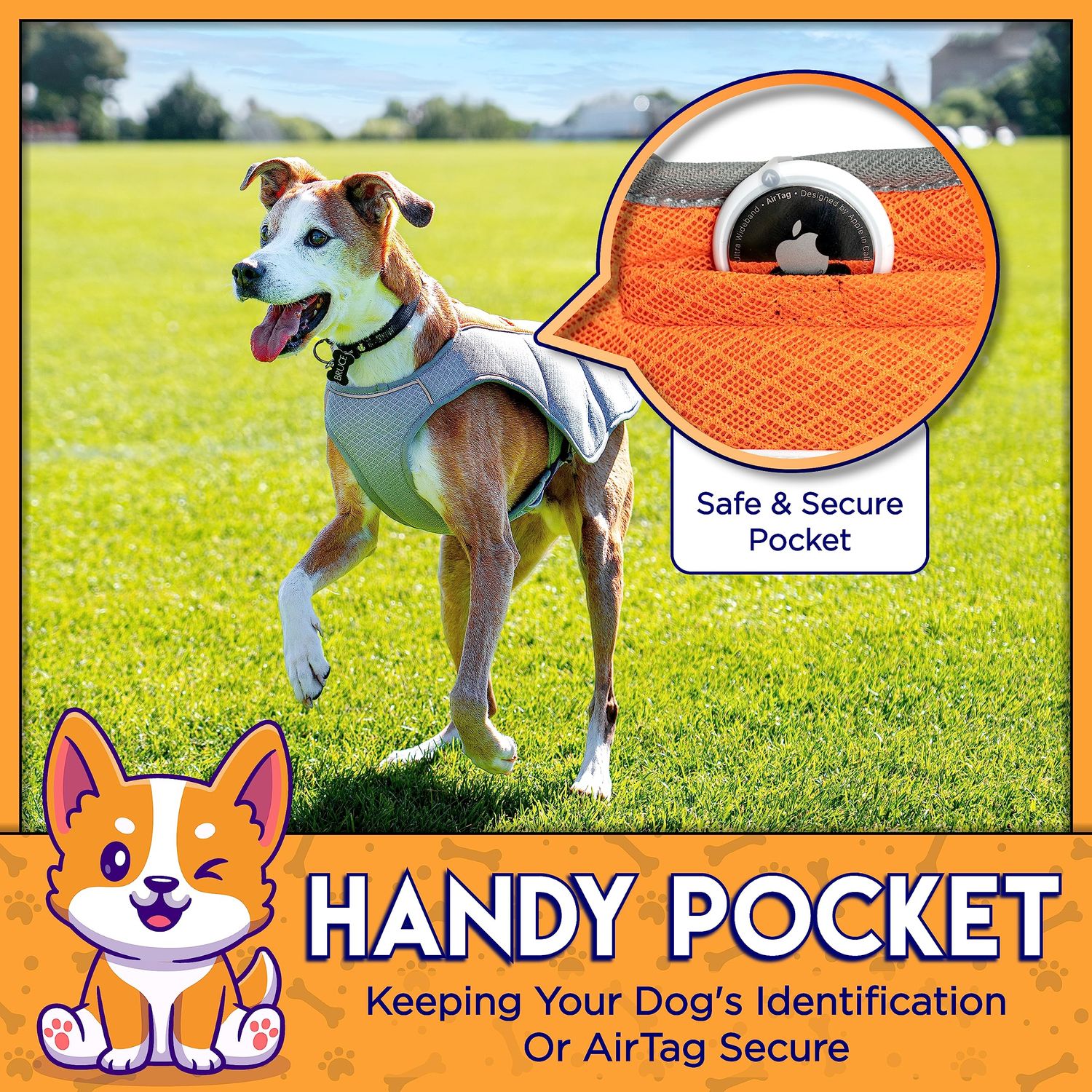 Cooling Vest - Breathable & Evaporative Dog Vest for Hot Summer Days - Adjustable & Lightweight Cooling Jacket with Reflective Strips for High Visibility (Orange/Grey, Medium)